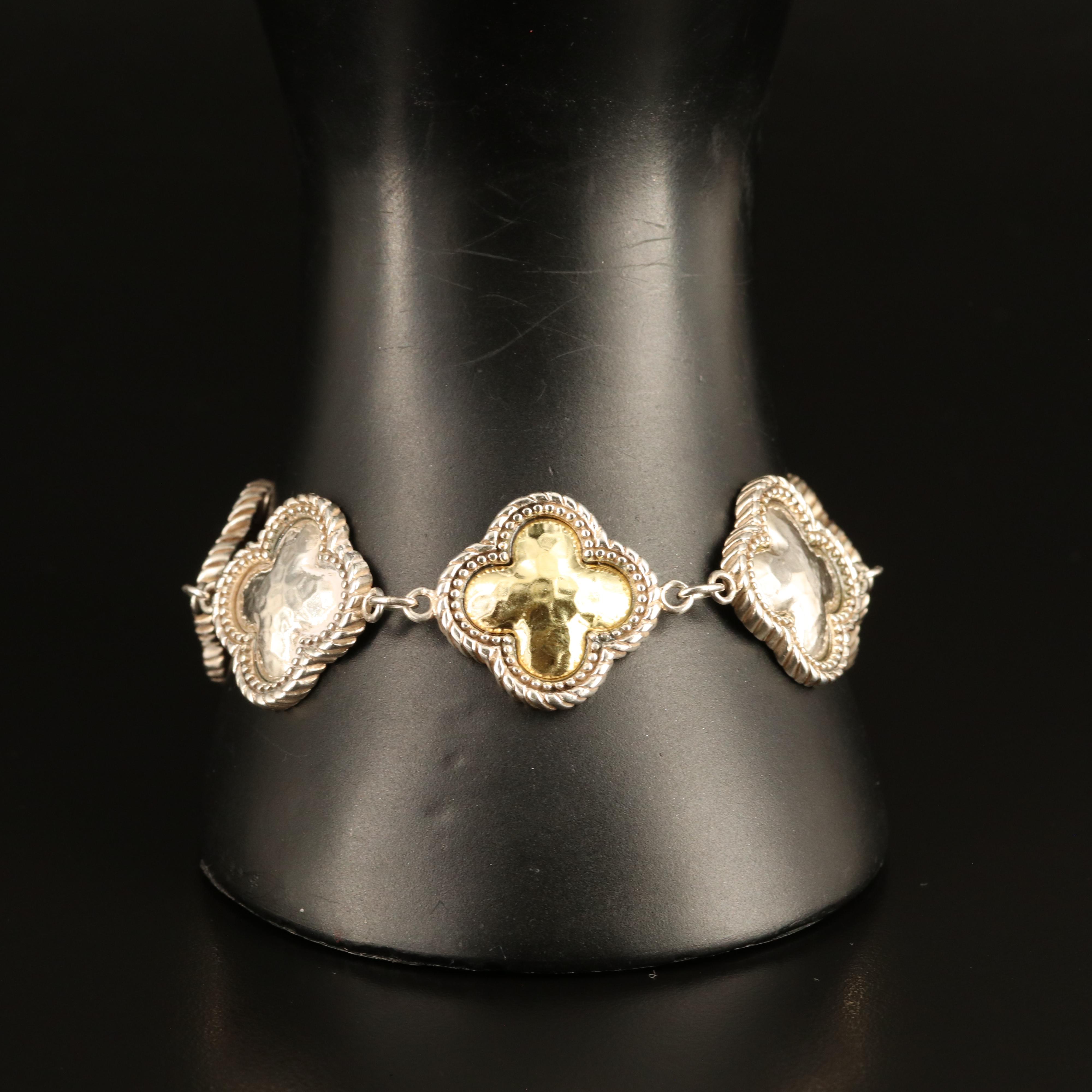 Phillip Gabriel Menegatti Sterling Hammered Quatrefoil Bracelet with 18K Accents