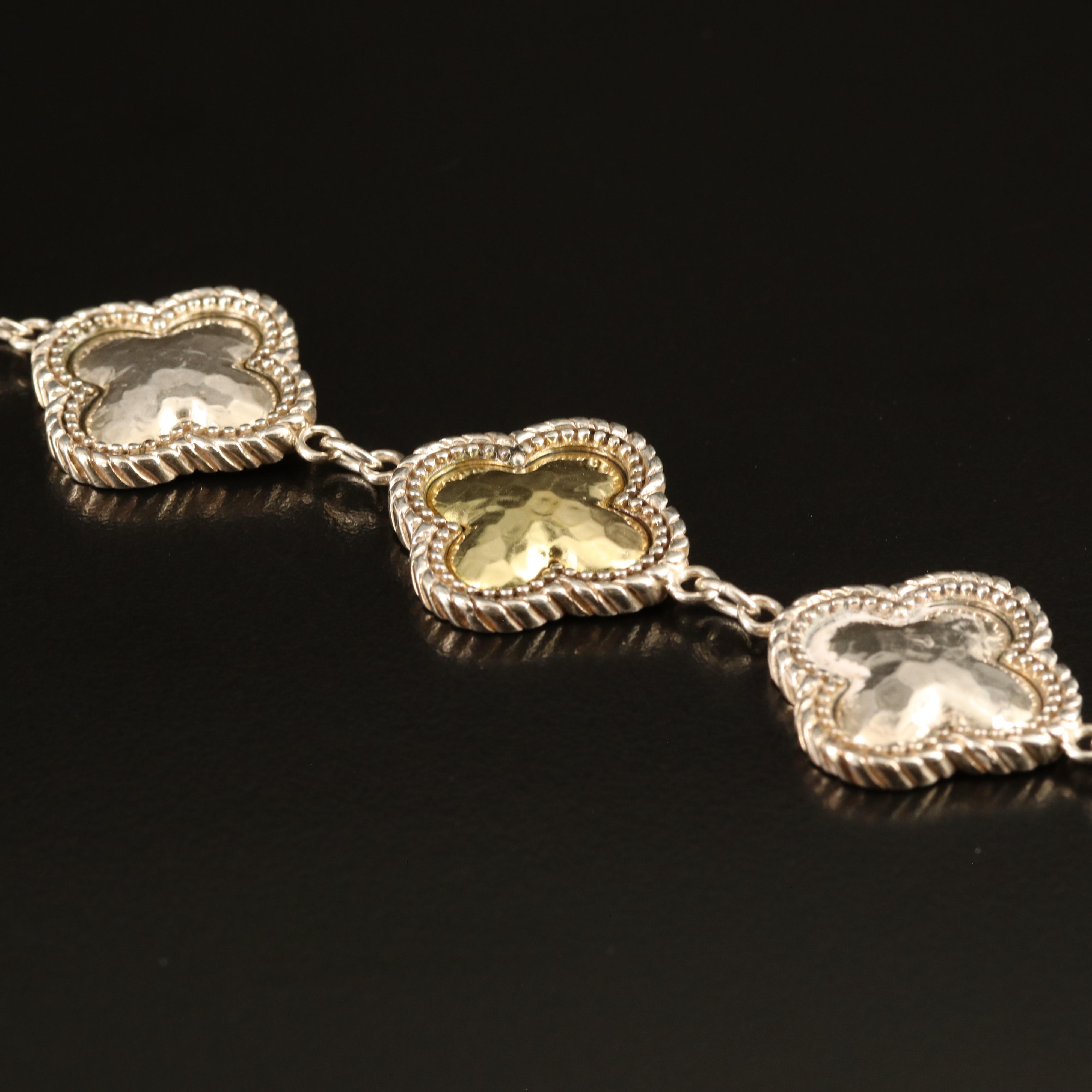 Phillip Gabriel Menegatti Sterling Hammered Quatrefoil Bracelet with 18K Accents