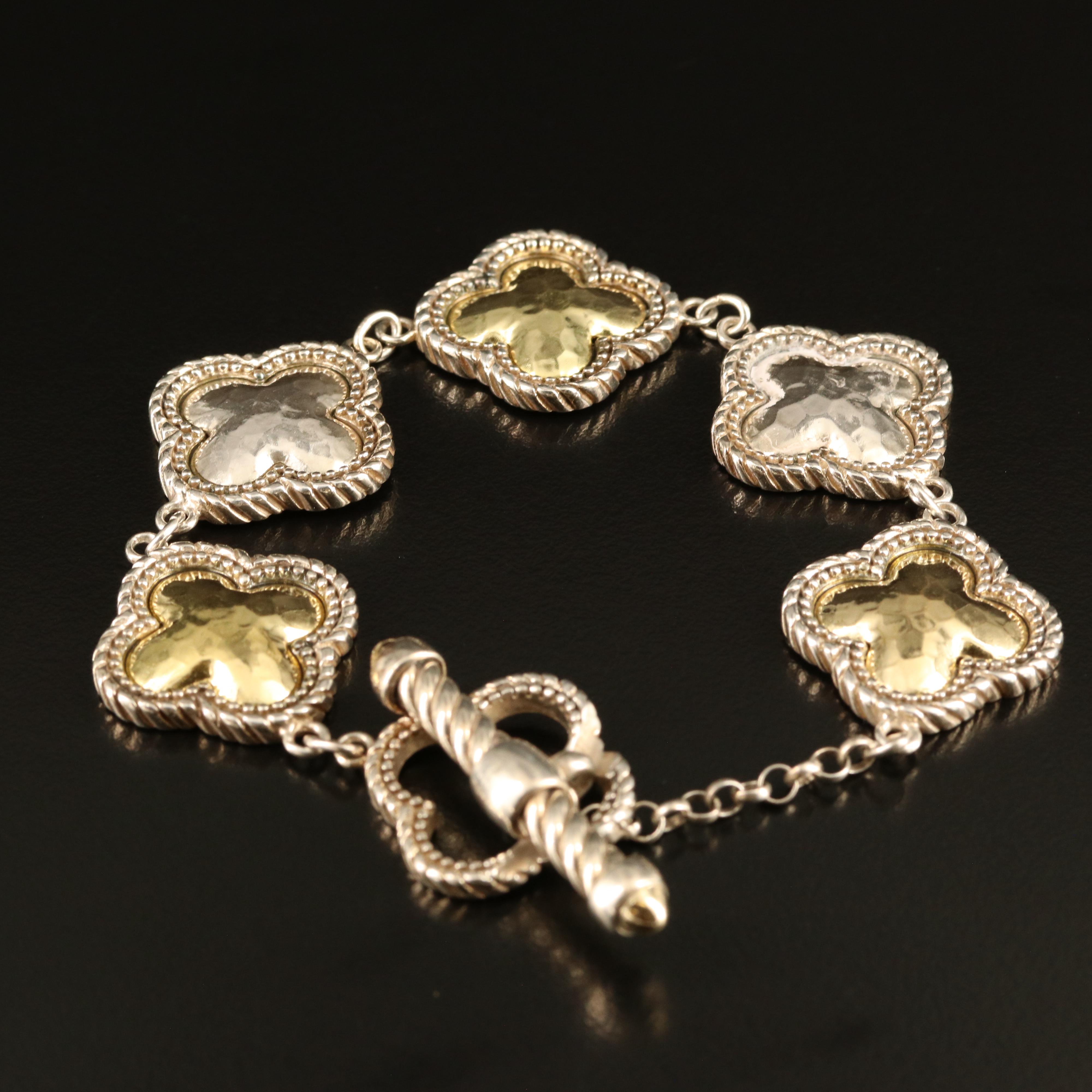 Phillip Gabriel Menegatti Sterling Hammered Quatrefoil Bracelet with 18K Accents