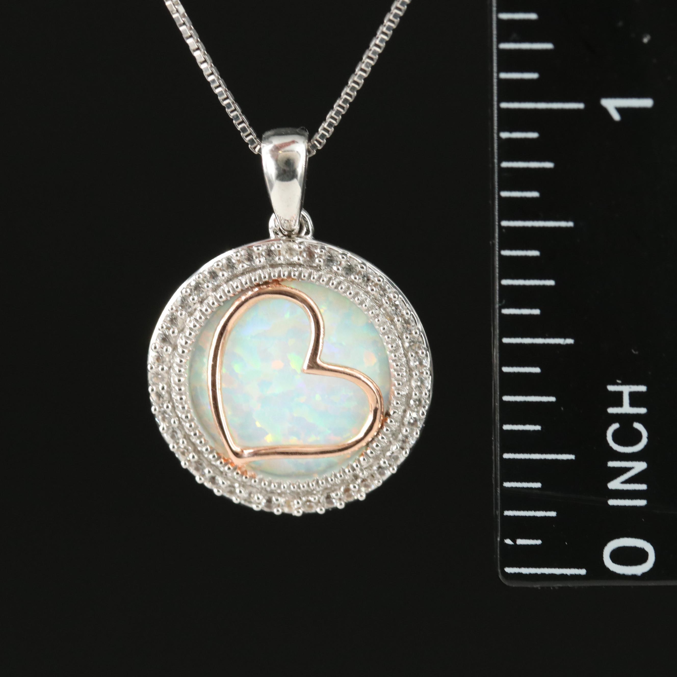 Sterling Opal and Sapphire Heart Pendant Necklace