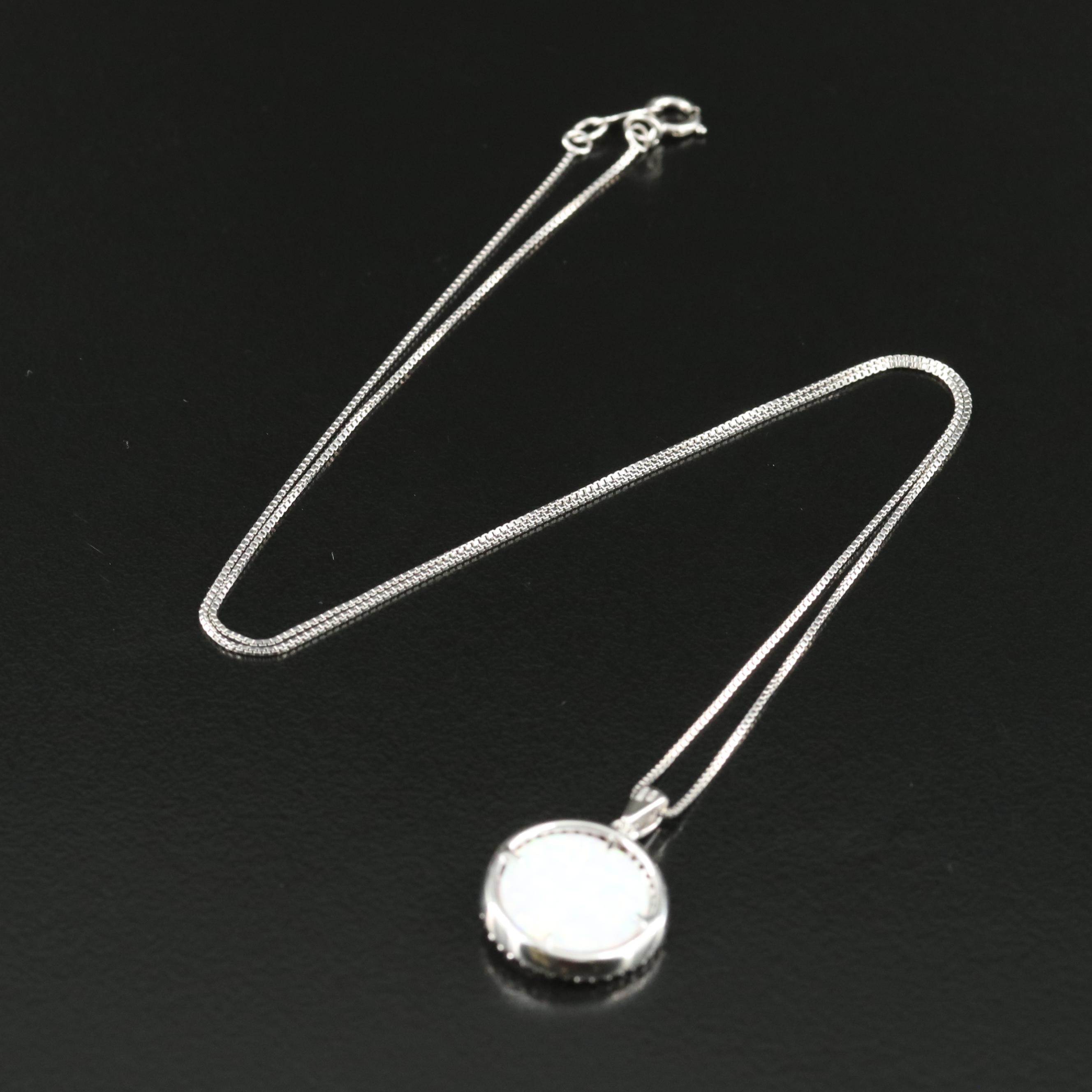 Sterling Opal and Sapphire Heart Pendant Necklace