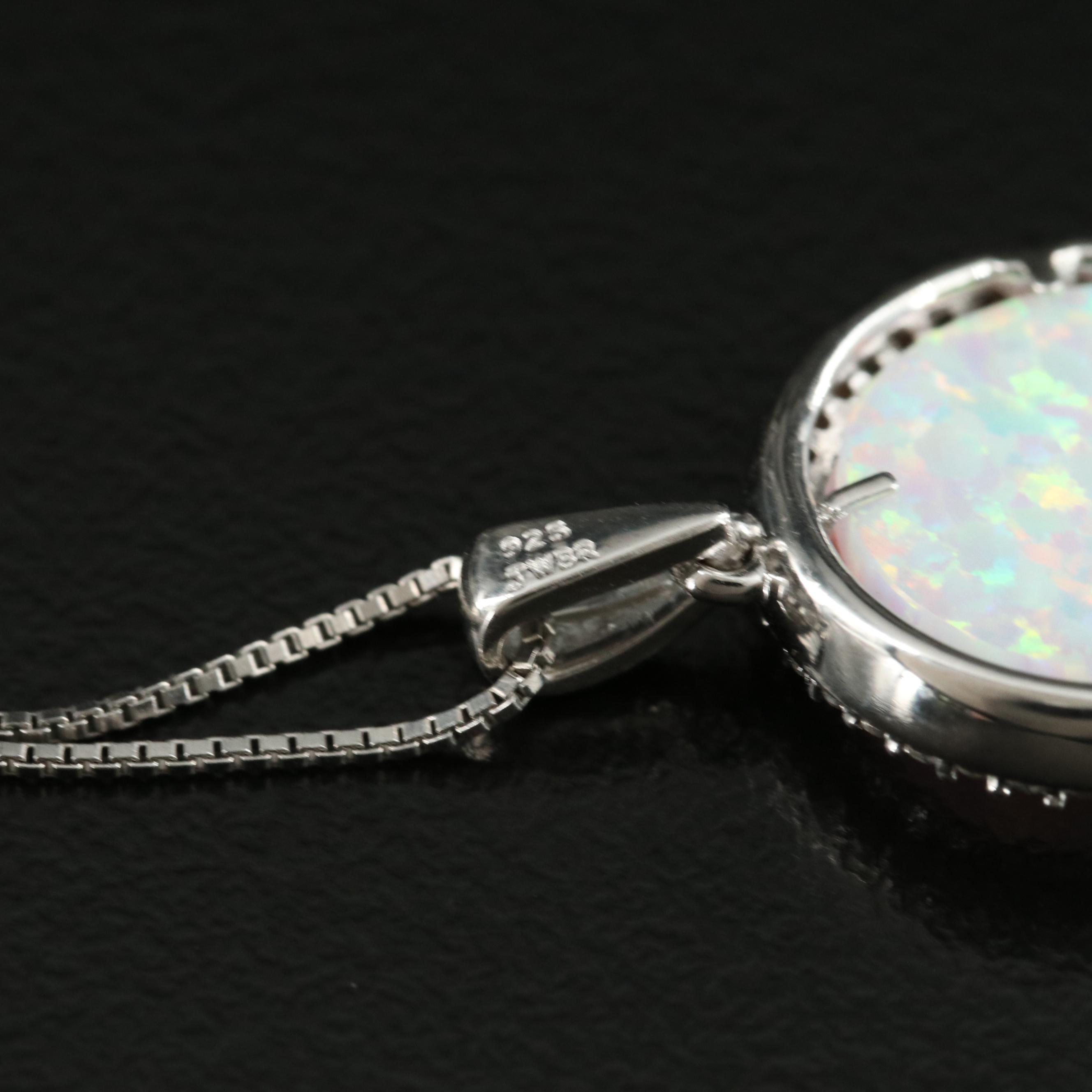 Sterling Opal and Sapphire Heart Pendant Necklace
