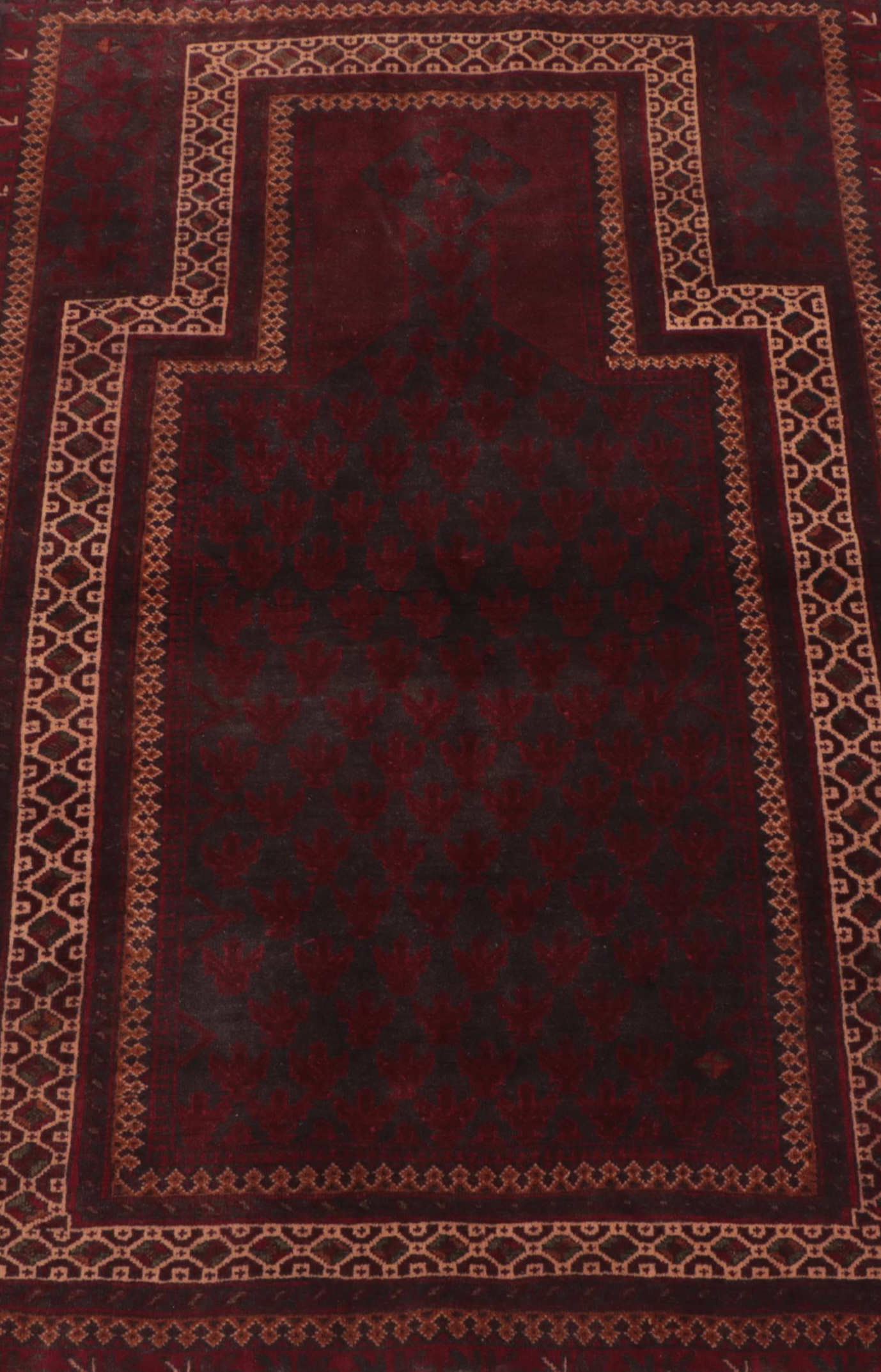 2'10 x 4'4 Hand-Knotted Afghan Baluch Prayer Rug