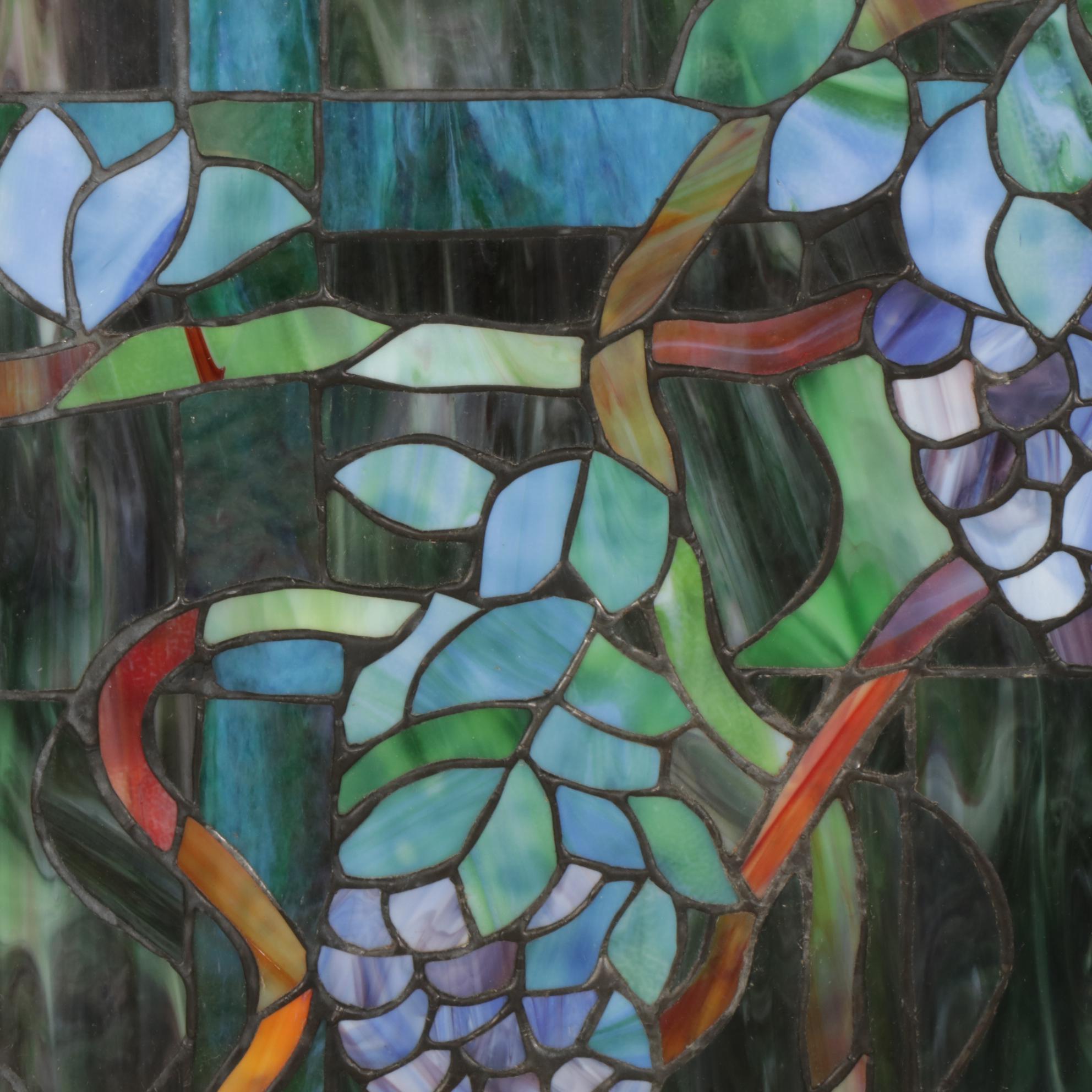 Arts and Crafts Style Slag Glass Hanging Panel of Grapevine and Flowers