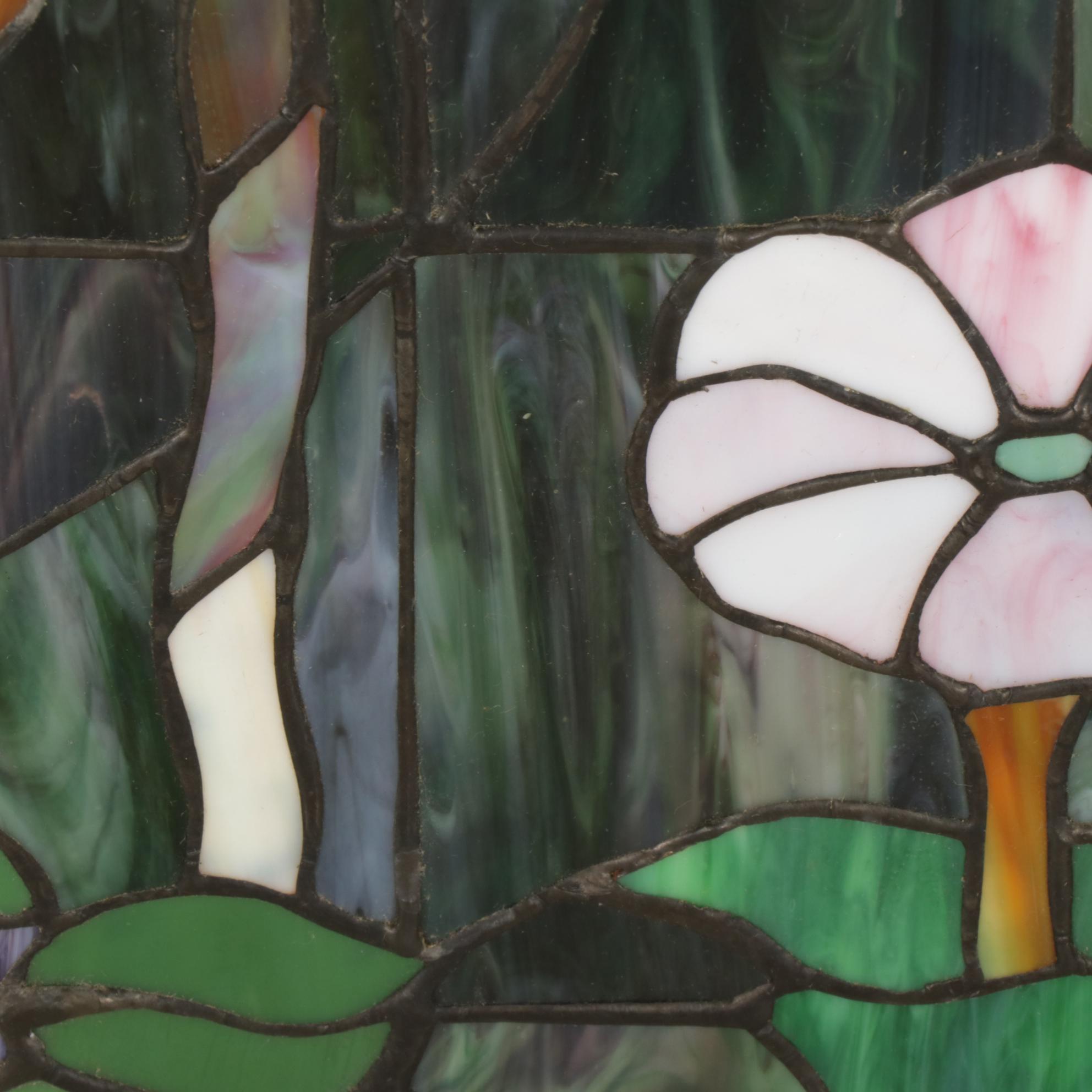 Arts and Crafts Style Slag Glass Hanging Panel of Grapevine and Flowers