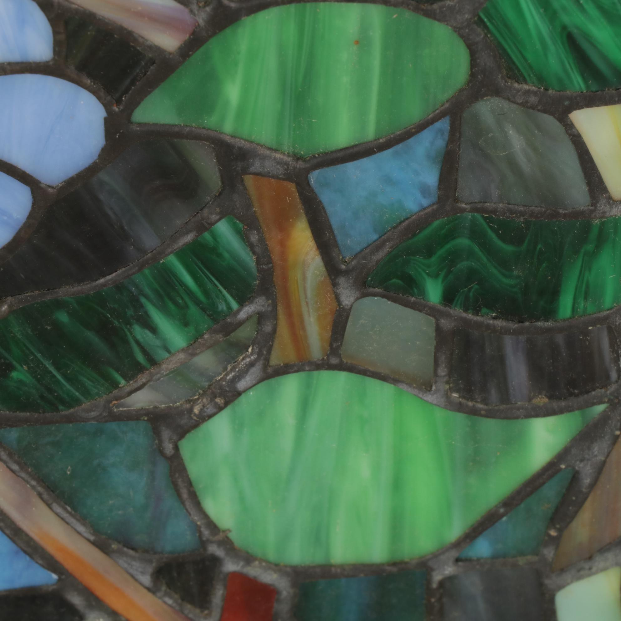 Arts and Crafts Style Slag Glass Hanging Panel of Grapevine and Flowers