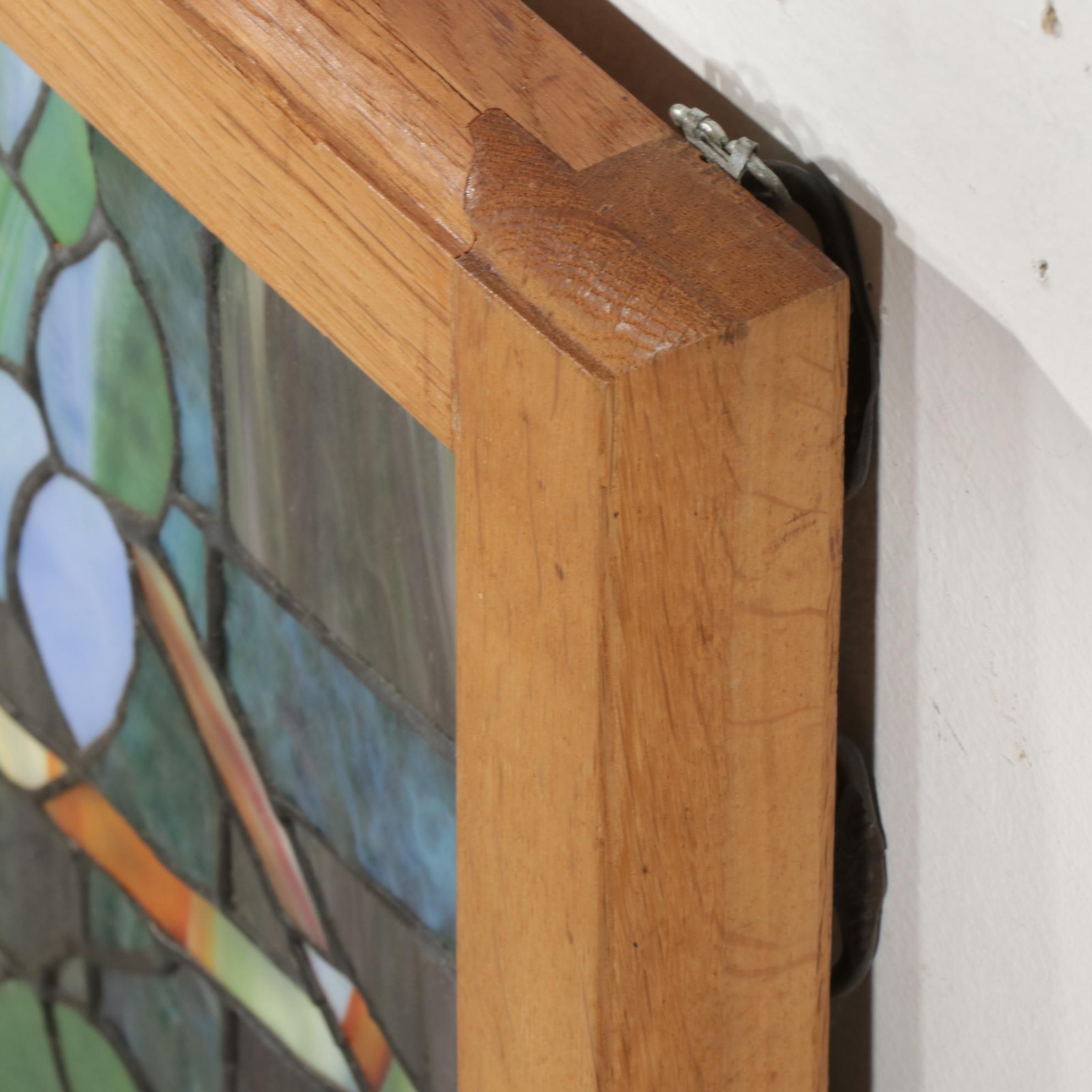 Arts and Crafts Style Slag Glass Hanging Panel of Grapevine and Flowers