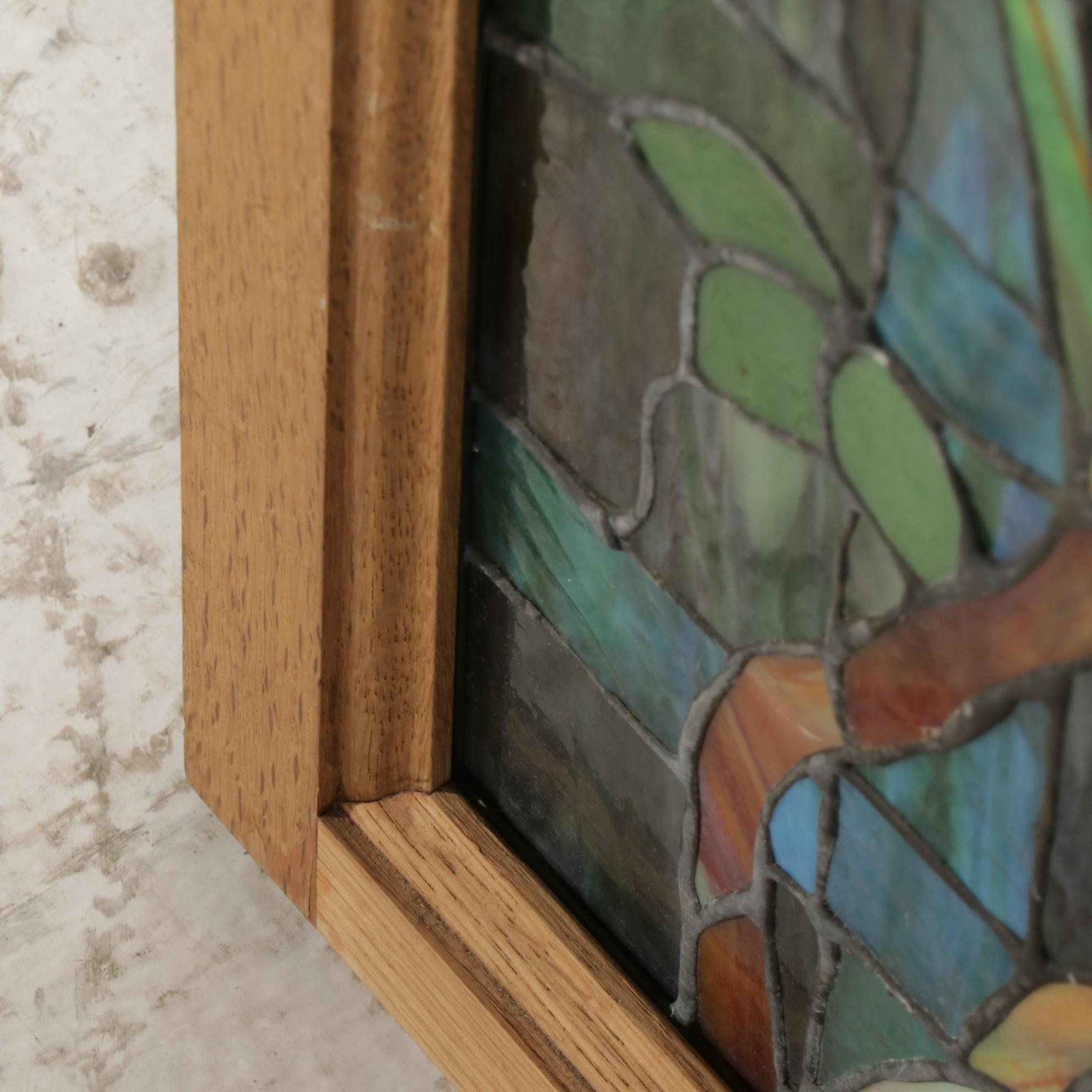 Arts and Crafts Style Slag Glass Hanging Panel of Grapevine and Flowers