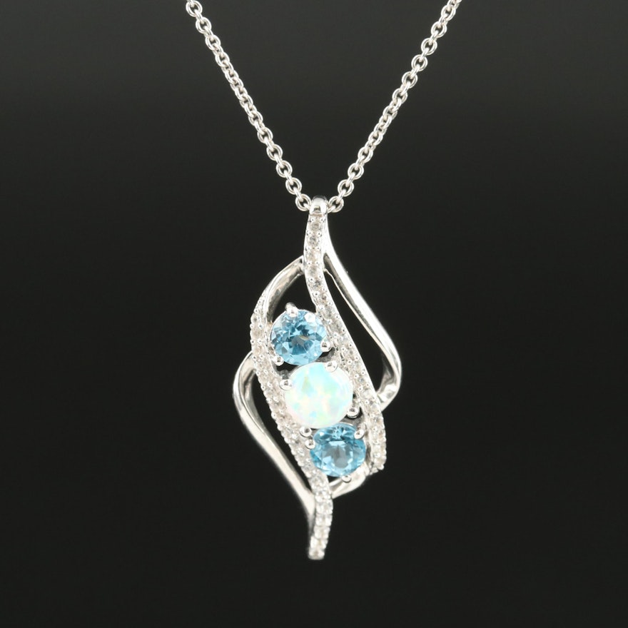 Sterling Opal, Topaz and Sapphire Pendant Necklace
