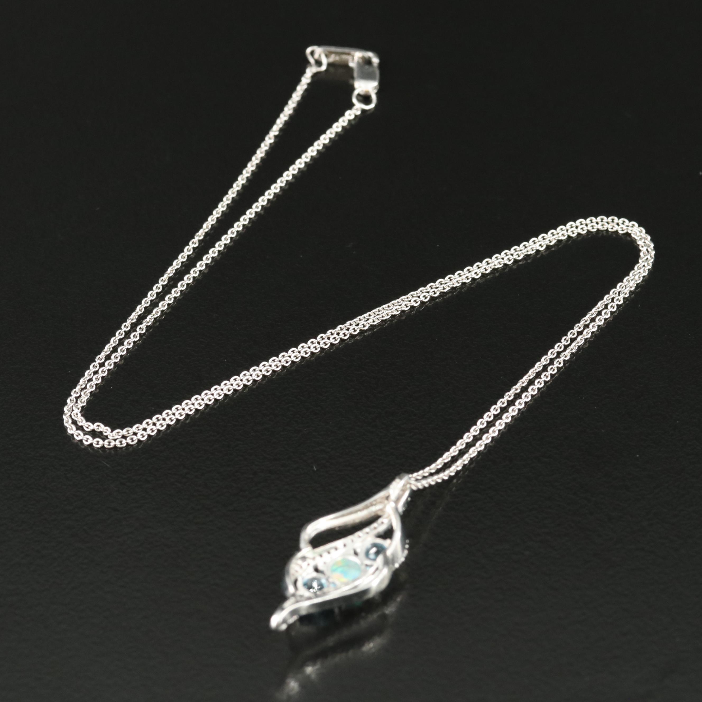 Sterling Opal, Topaz and Sapphire Pendant Necklace