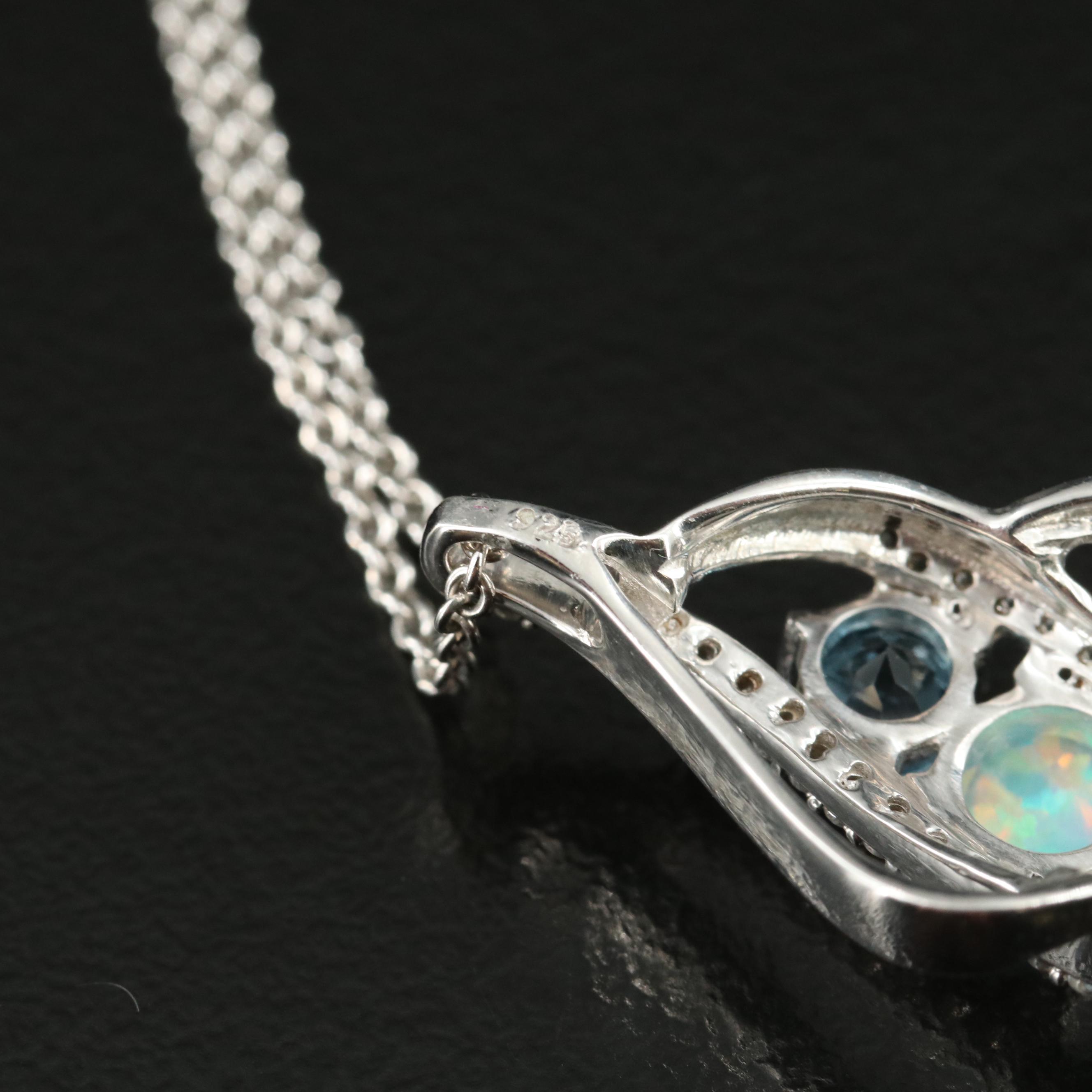 Sterling Opal, Topaz and Sapphire Pendant Necklace