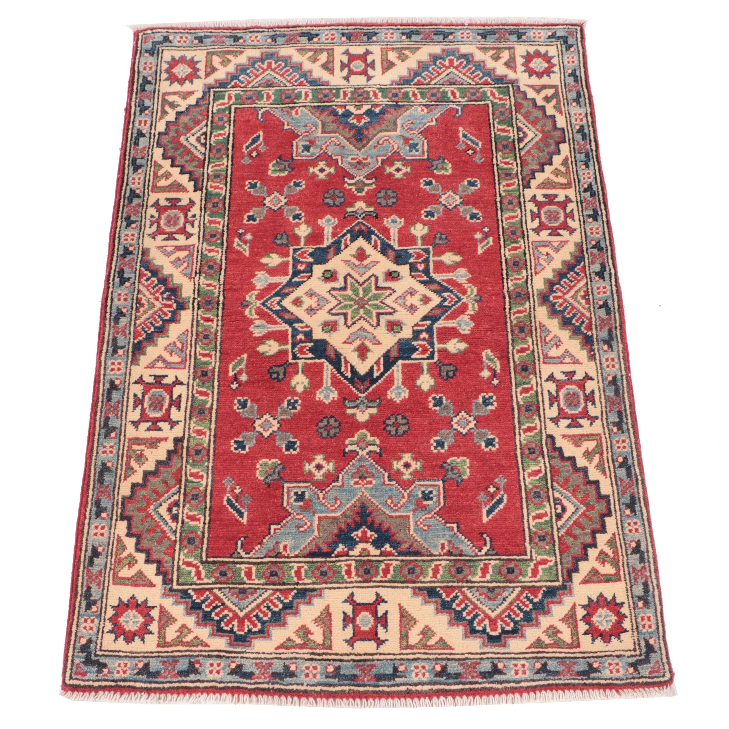 2'10 x 4'3 Hand-Knotted Afghan Kazak Accent Rug