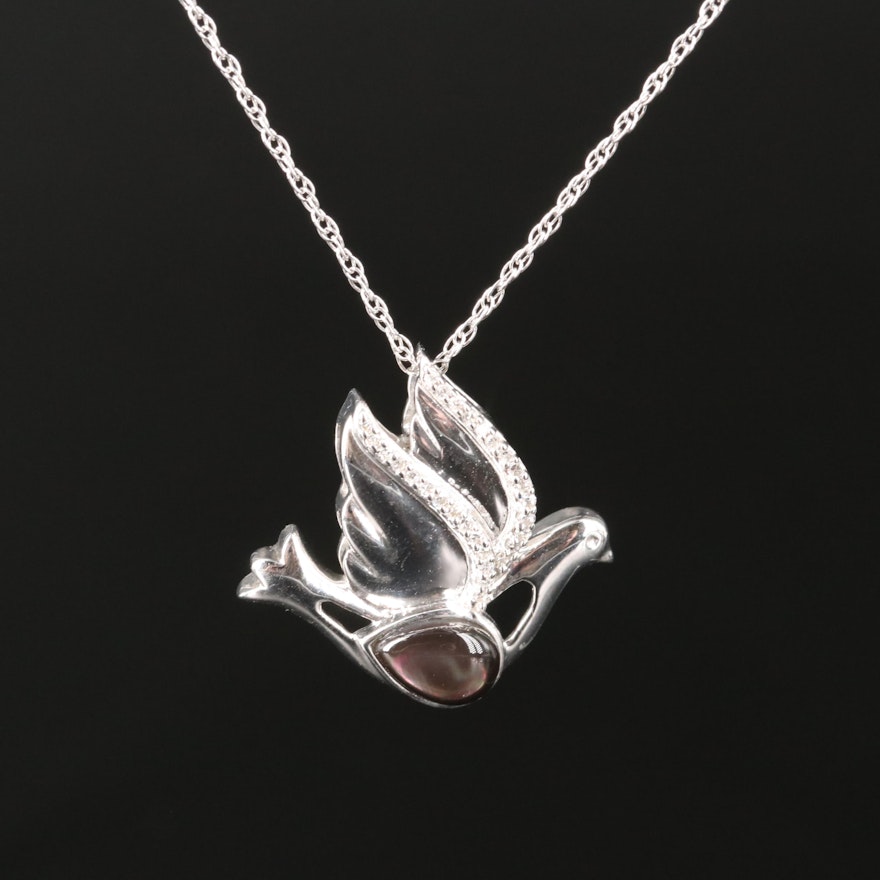 Sterling Mother-of-Pearl and Diamond Dove Necklace