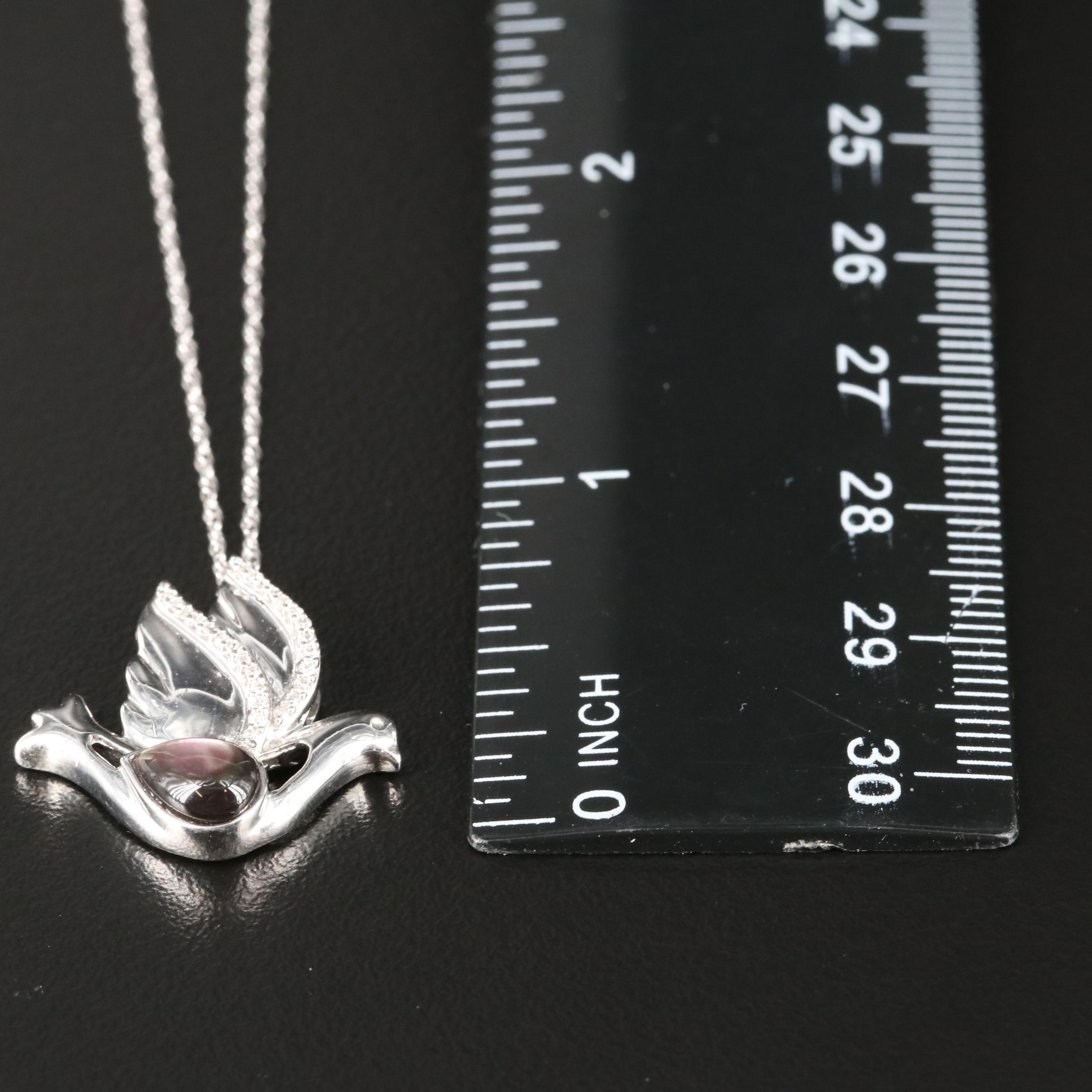 Sterling Mother-of-Pearl and Diamond Dove Necklace
