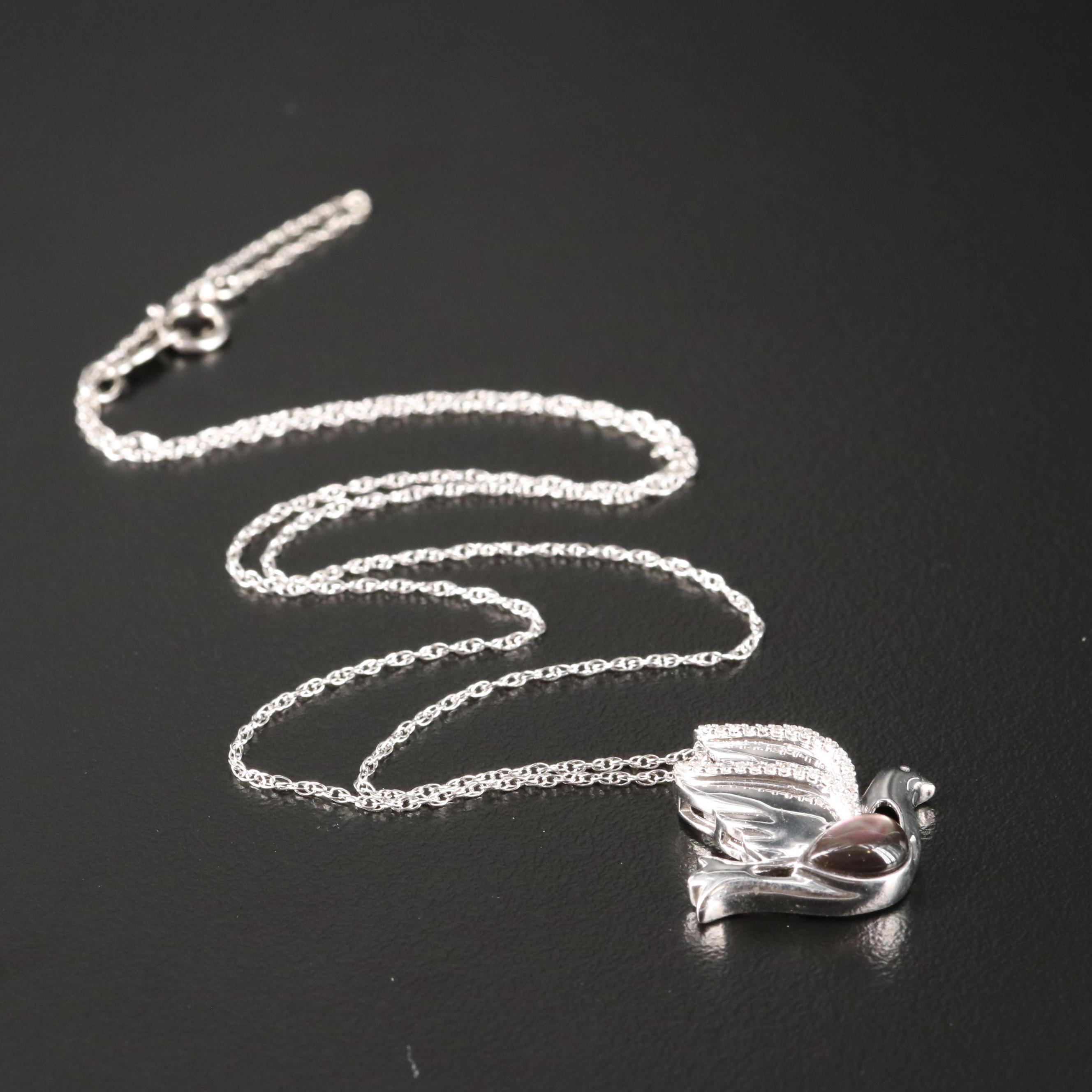 Sterling Mother-of-Pearl and Diamond Dove Necklace