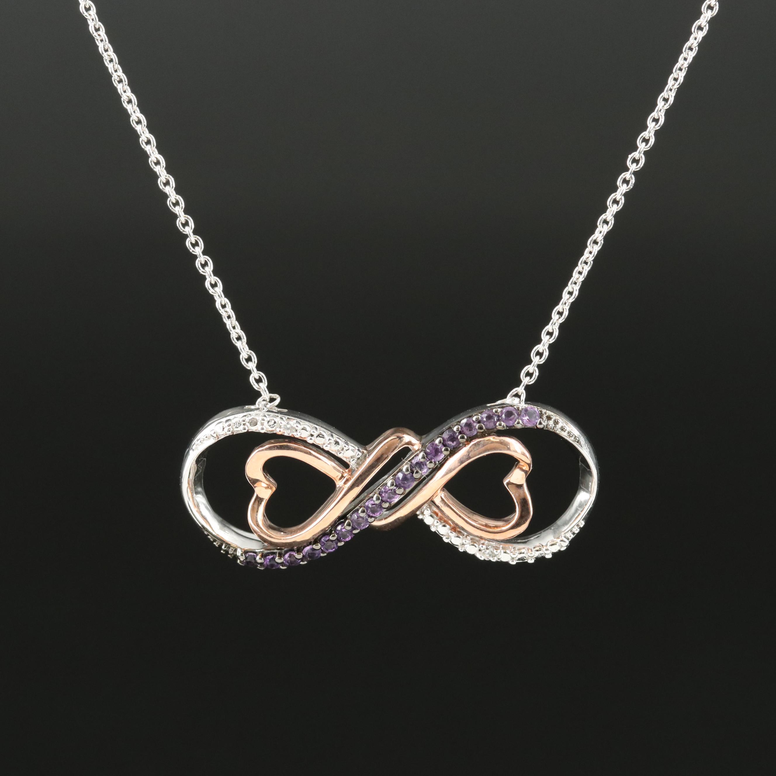 Sterling Amethyst and Cubic Zirconia Infinity Heart Necklace