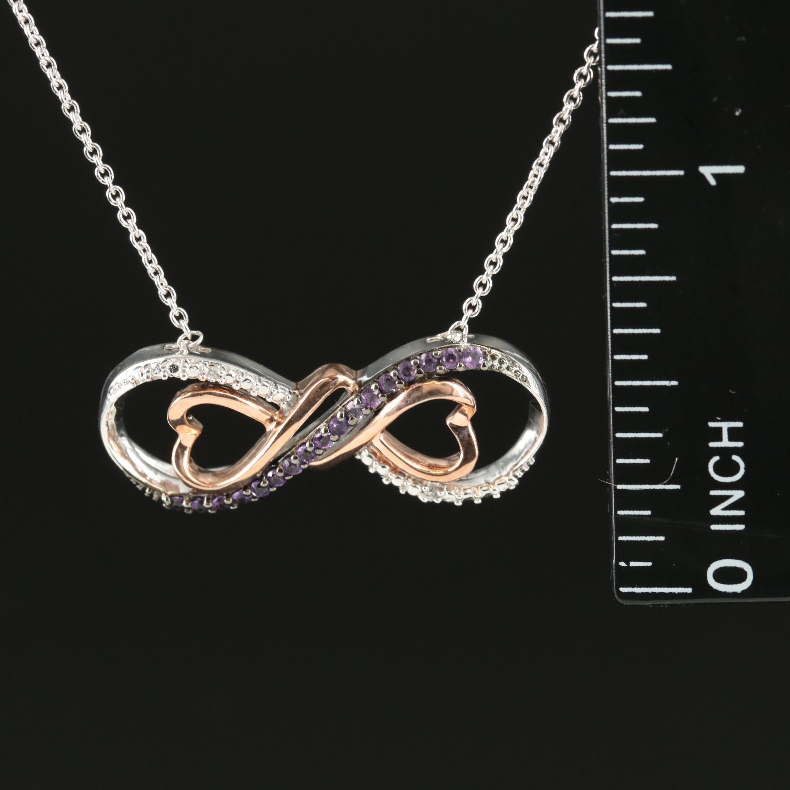 Sterling Amethyst and Cubic Zirconia Infinity Heart Necklace