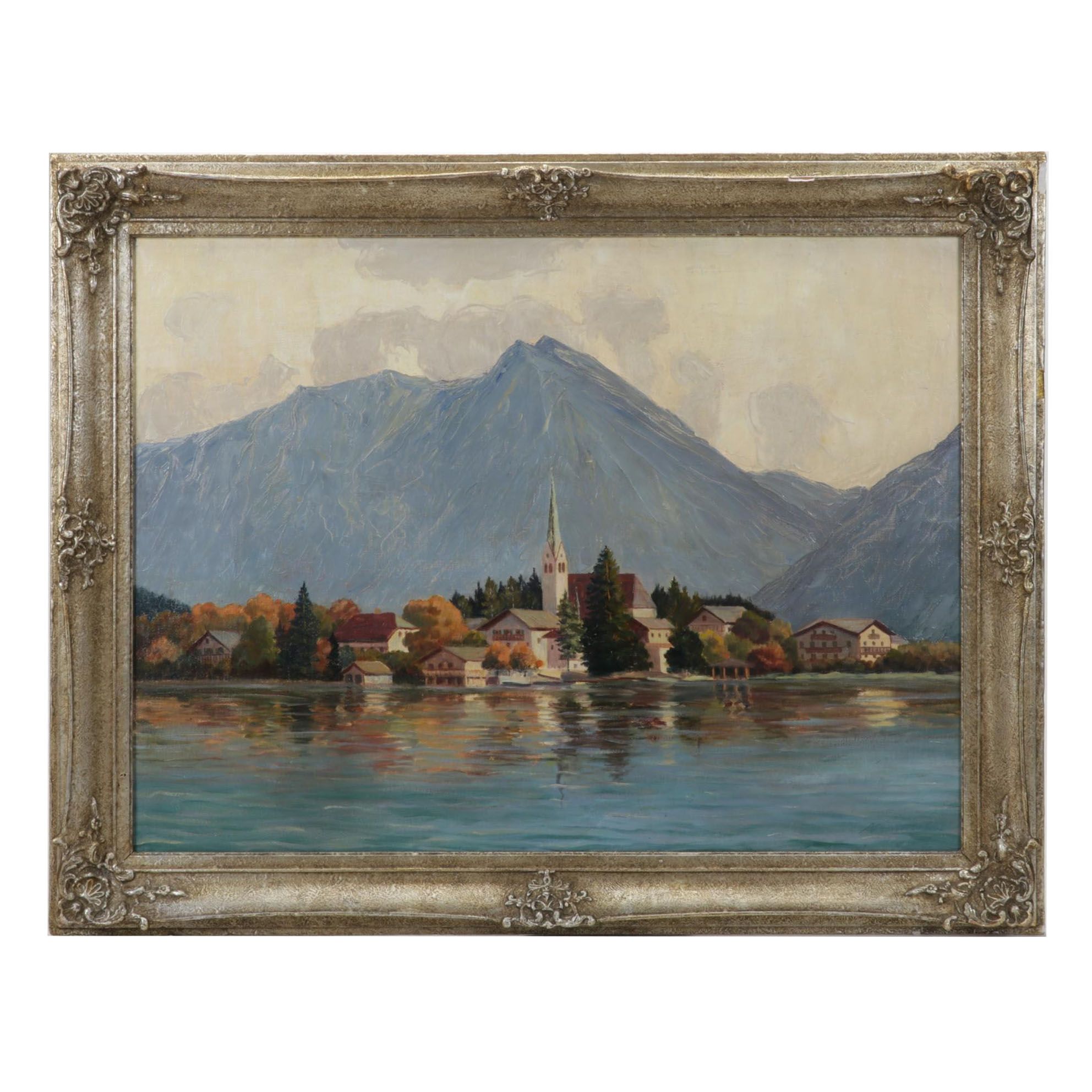 Mark Worth Oil Painting "Egern am Tegernsee," Mid-20th Century
