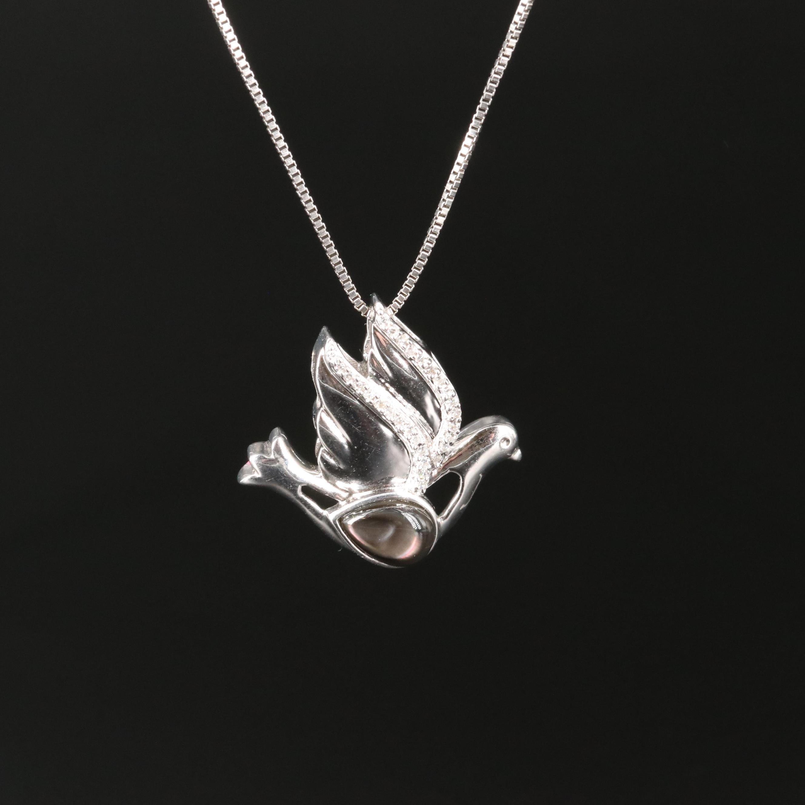 Sterling Mother-of-Pearl and Diamond Dove Necklace