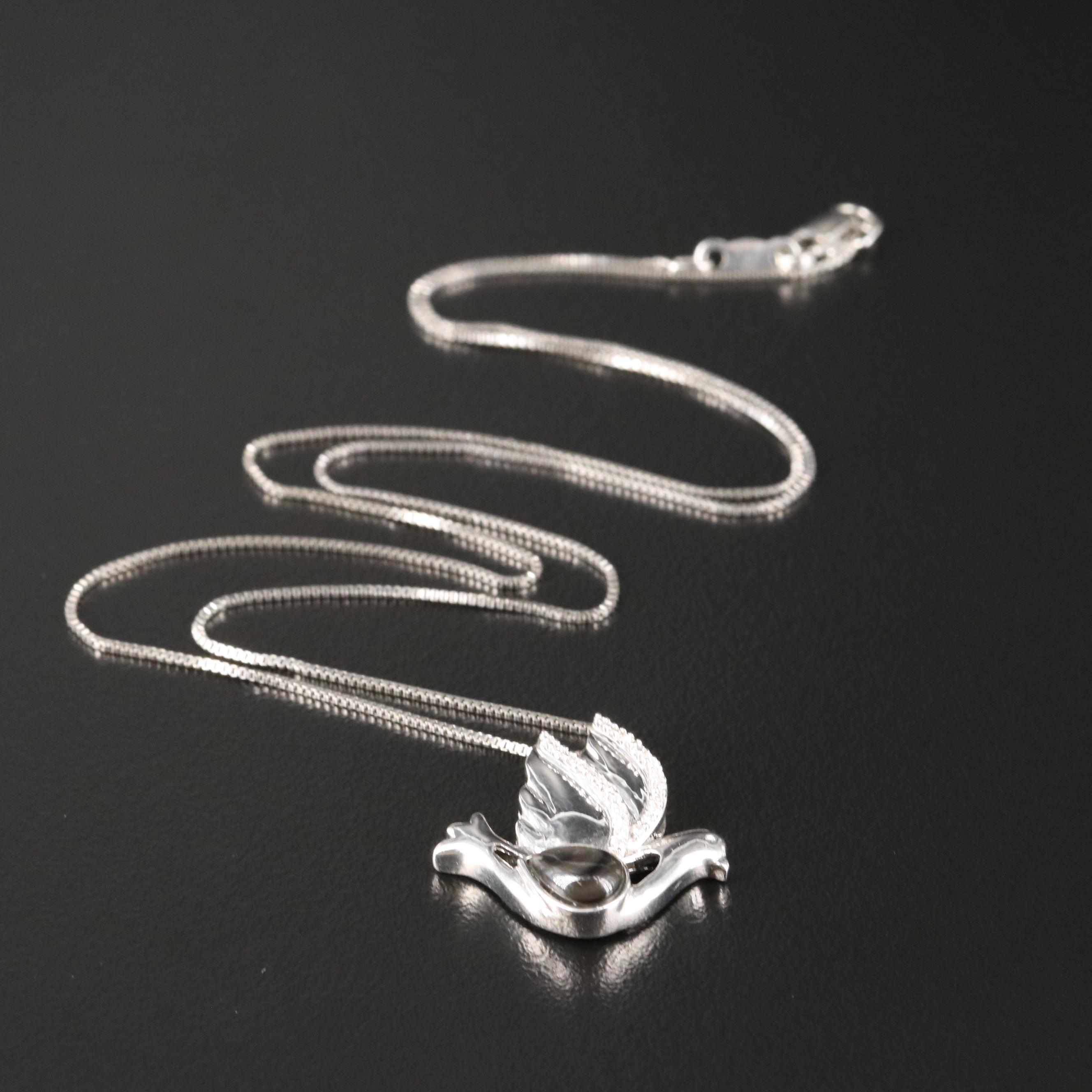 Sterling Mother-of-Pearl and Diamond Dove Necklace