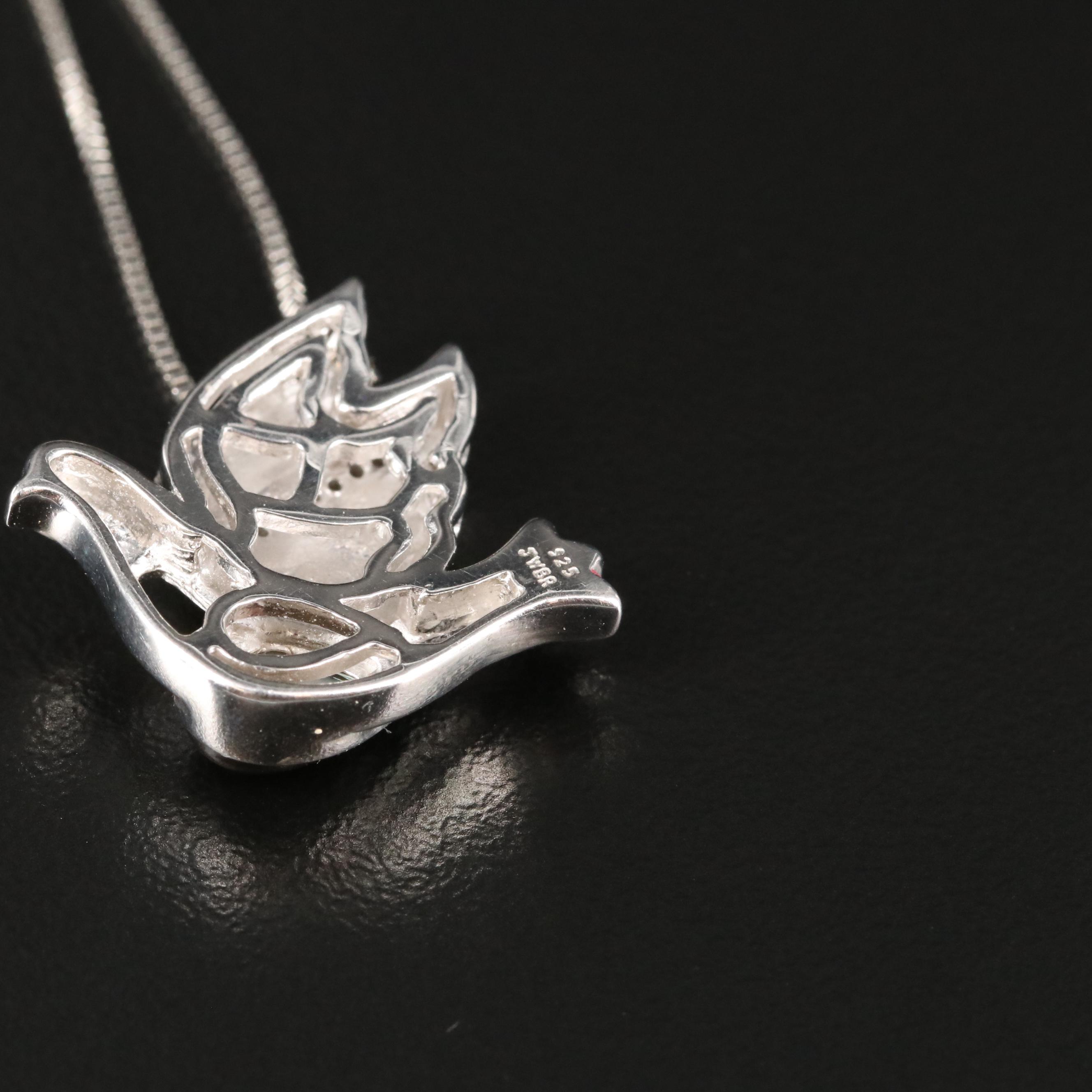 Sterling Mother-of-Pearl and Diamond Dove Necklace