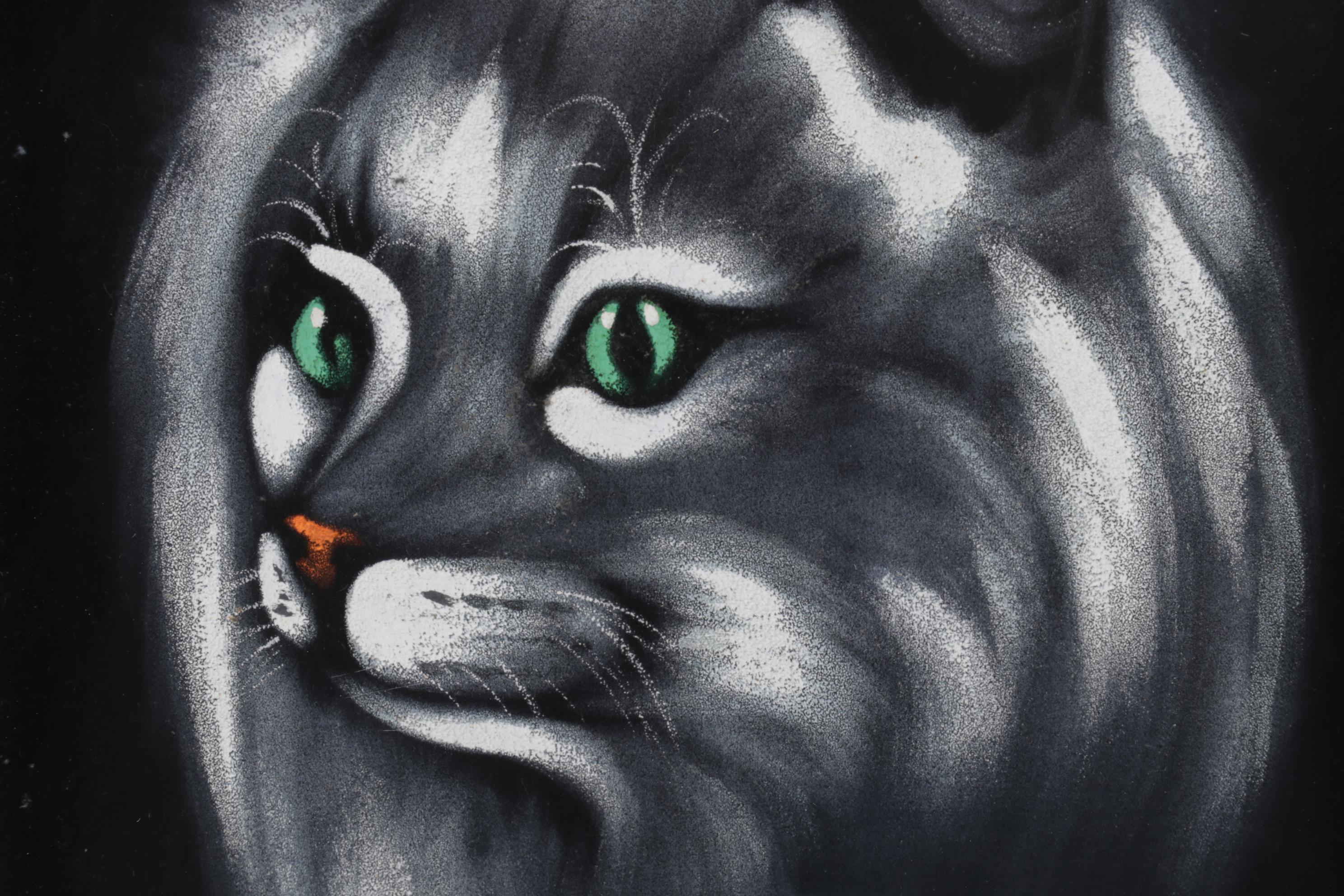 Folk Art Cat Portrait Acrylic Painting, Late 20th Century