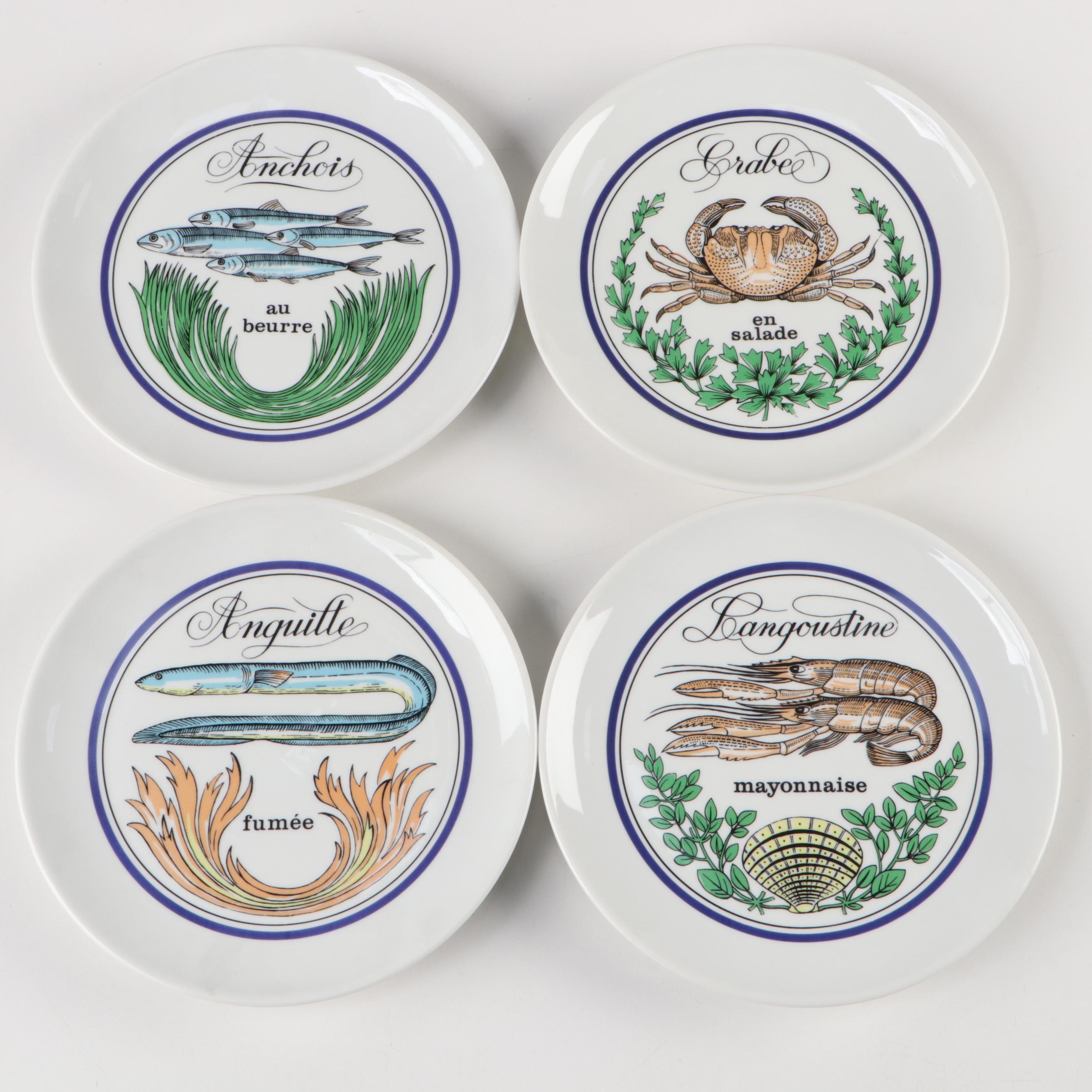 Jacques Lobjoy Porcelaine D'auteuil Fish Plates and Louis Lourioux Canape Plates