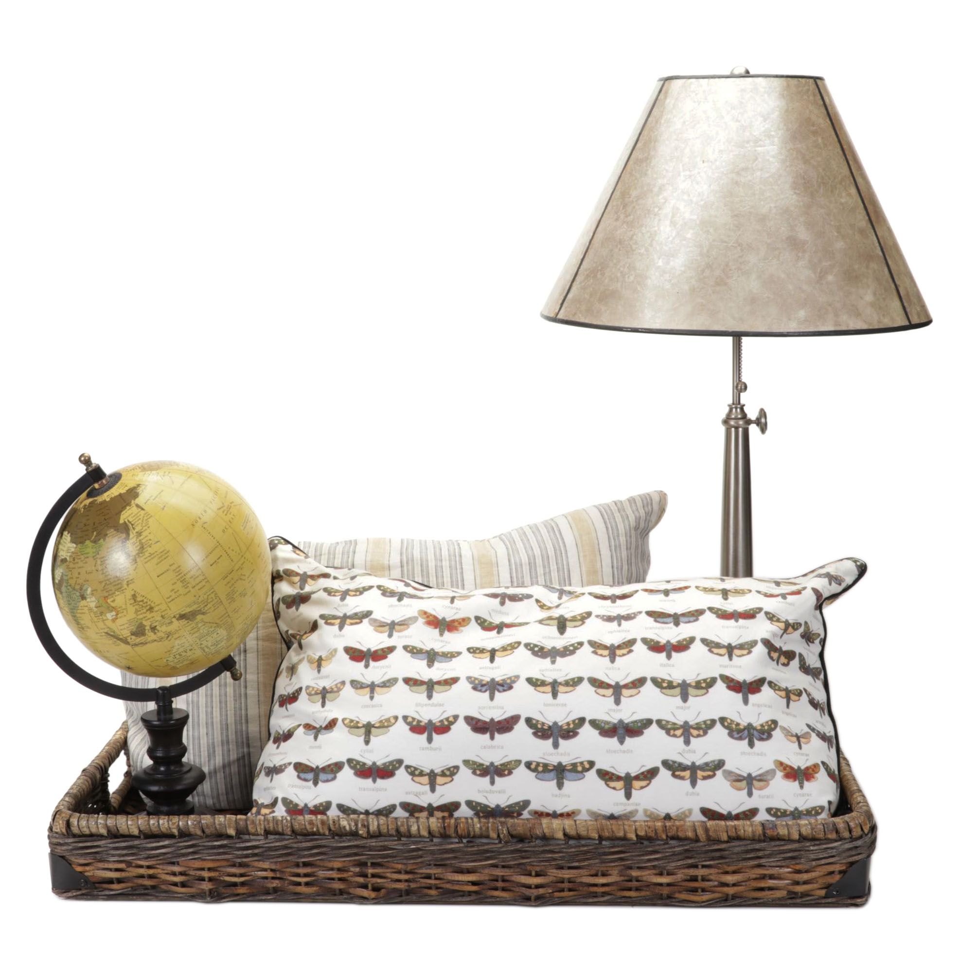 Brushed Nickel and Mica Table Lamp With Pottery Barn Decorator Pillows, More