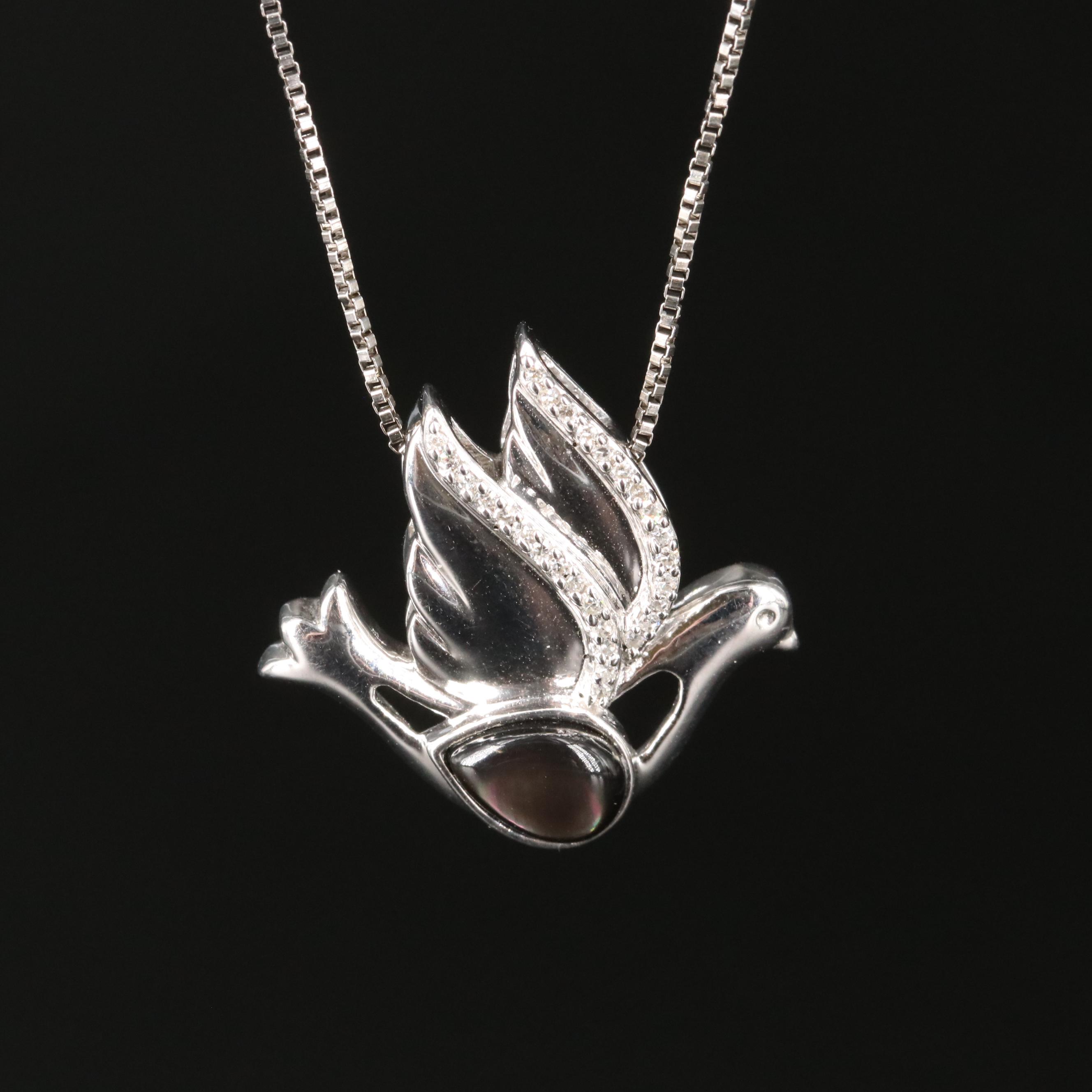 Sterling Mother-of-Pearl and Diamond Dove Necklace