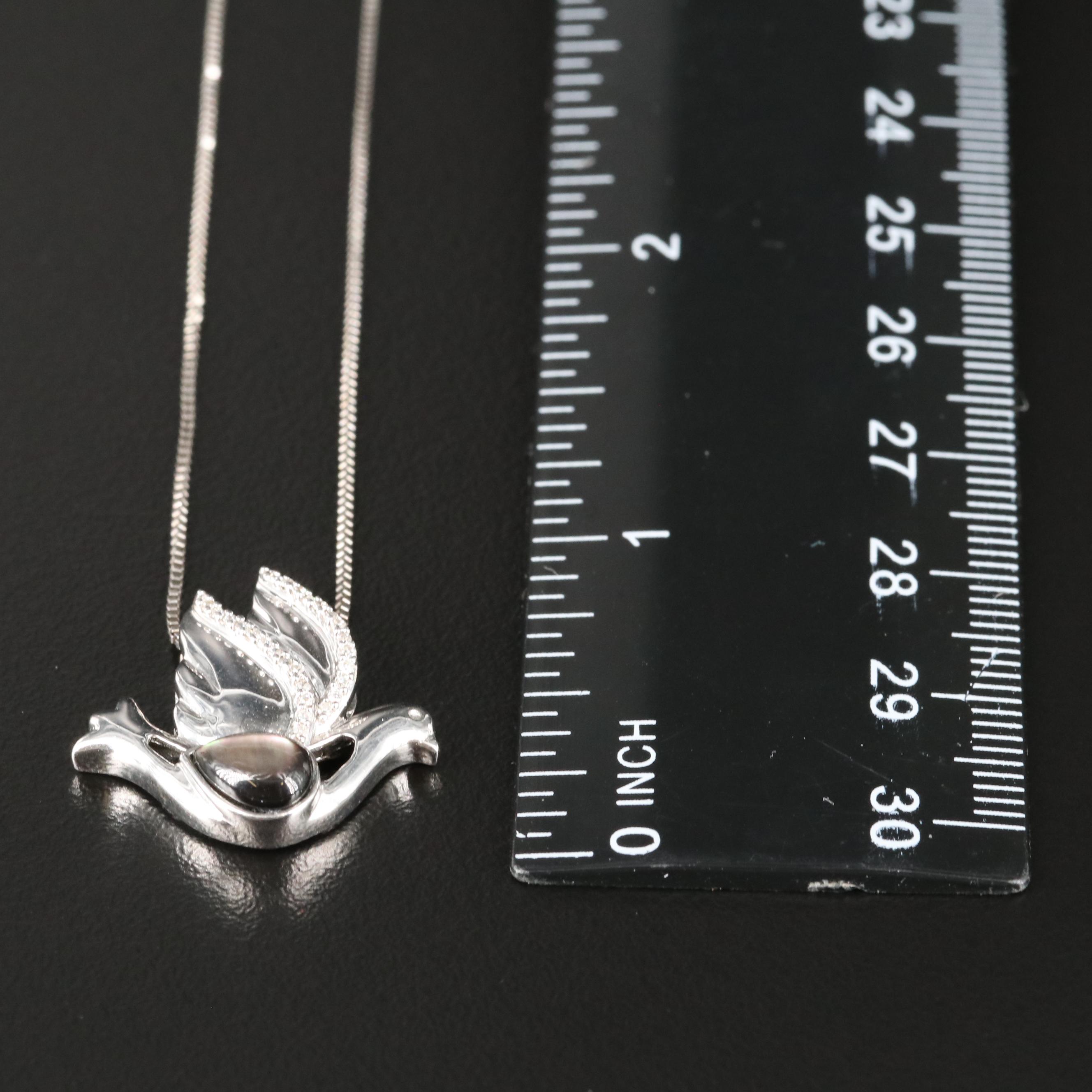 Sterling Mother-of-Pearl and Diamond Dove Necklace