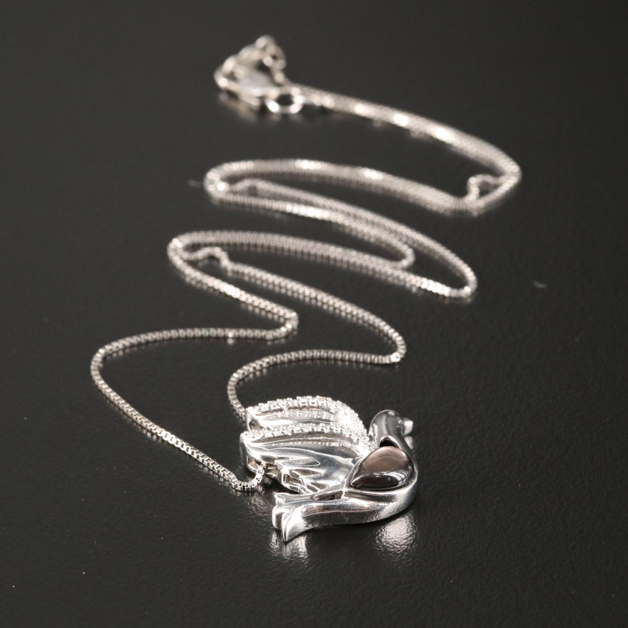 Sterling Mother-of-Pearl and Diamond Dove Necklace