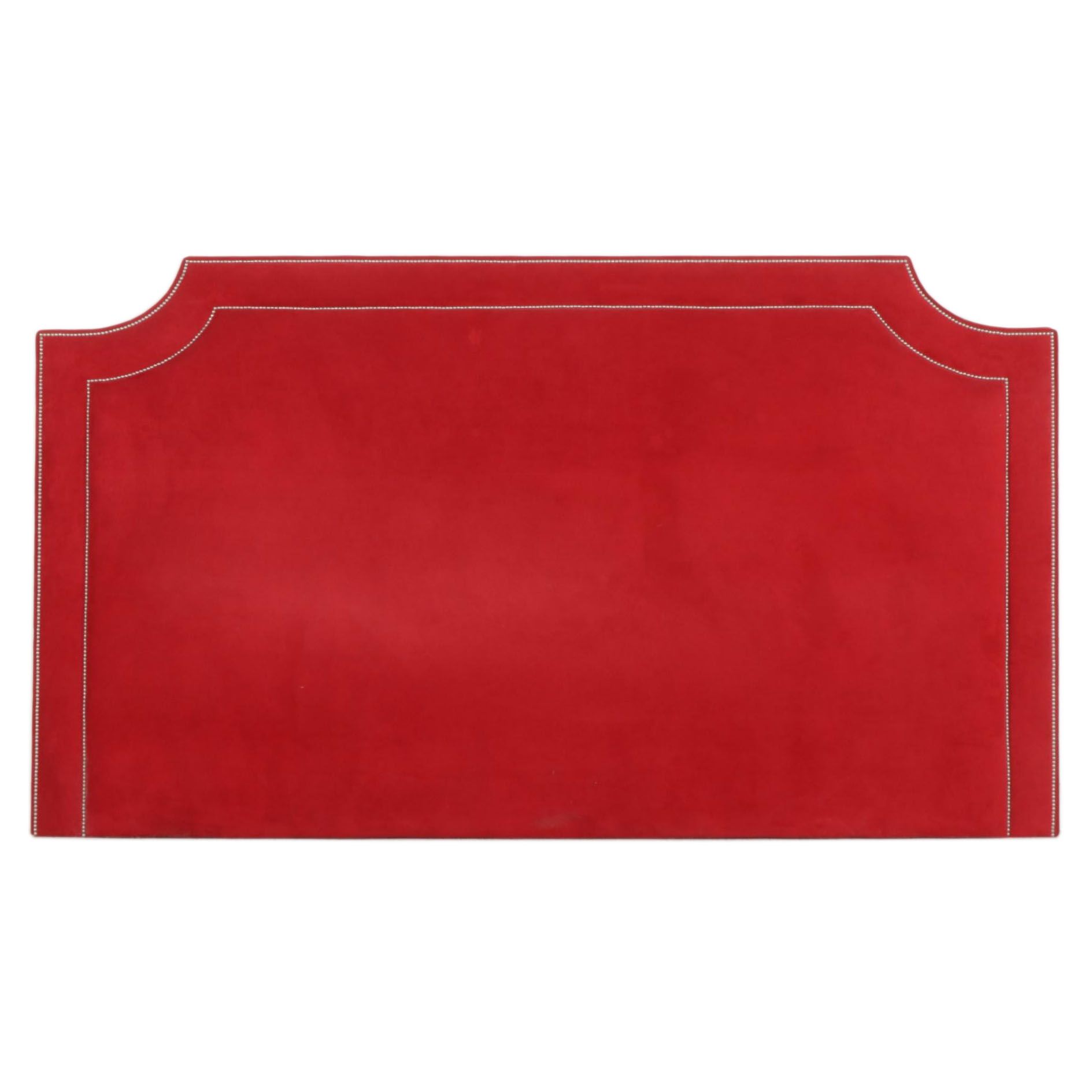 Silver-Tacked and Red Suede Upholstered King Size Headboard