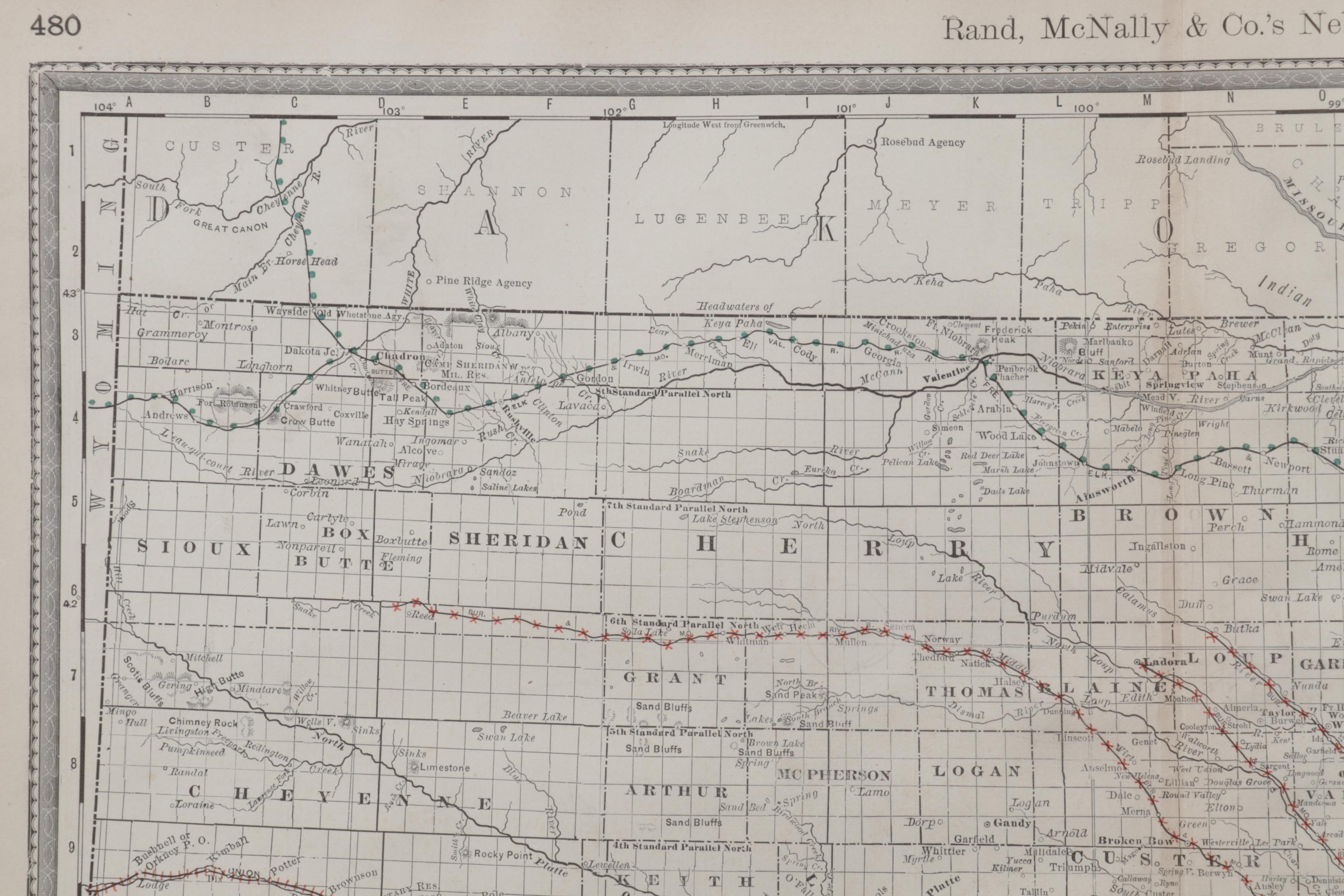 "Rand, McNally & Co's Nebraska" Engraving Map, Circa 1900