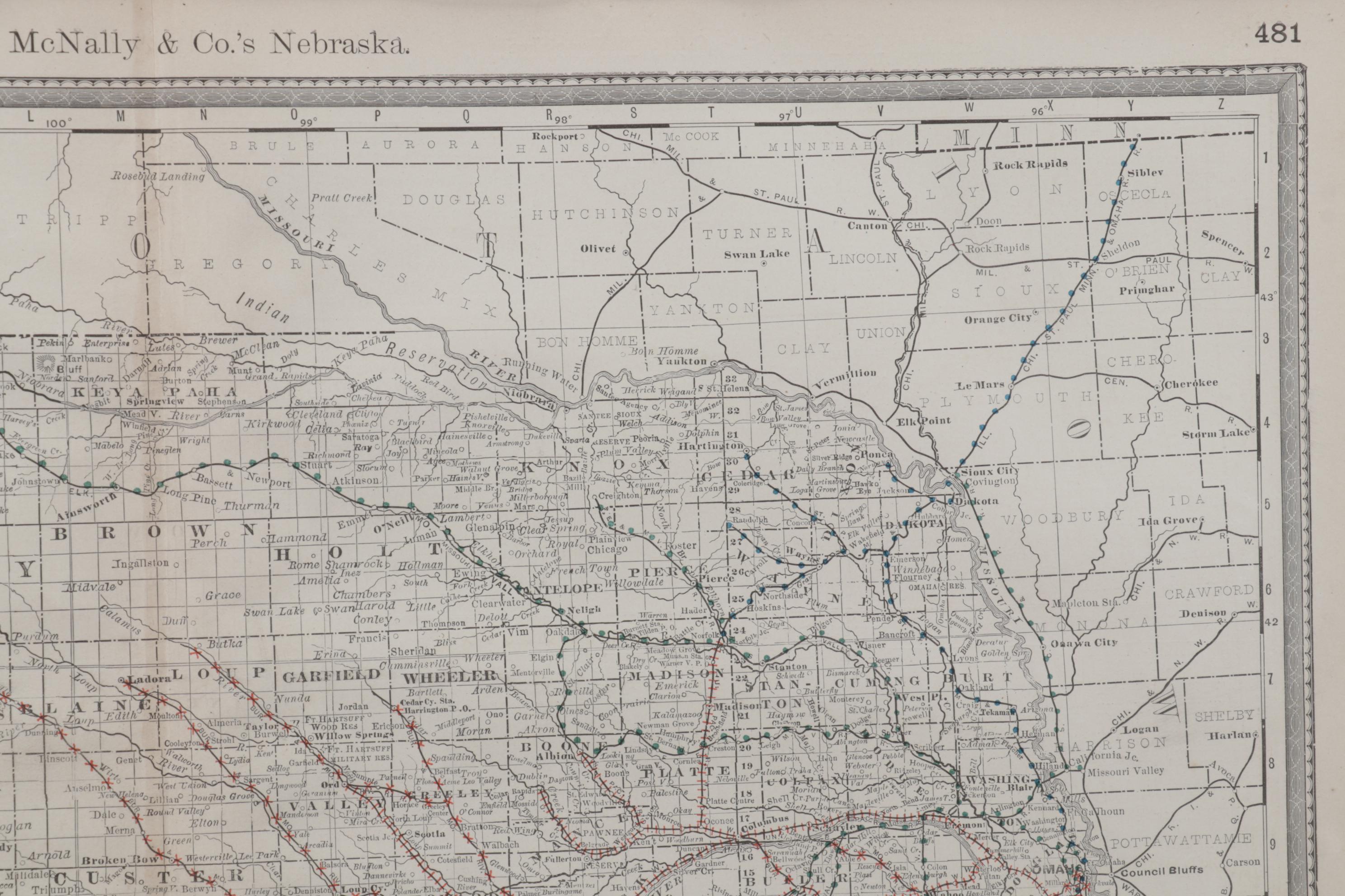 "Rand, McNally & Co's Nebraska" Engraving Map, Circa 1900
