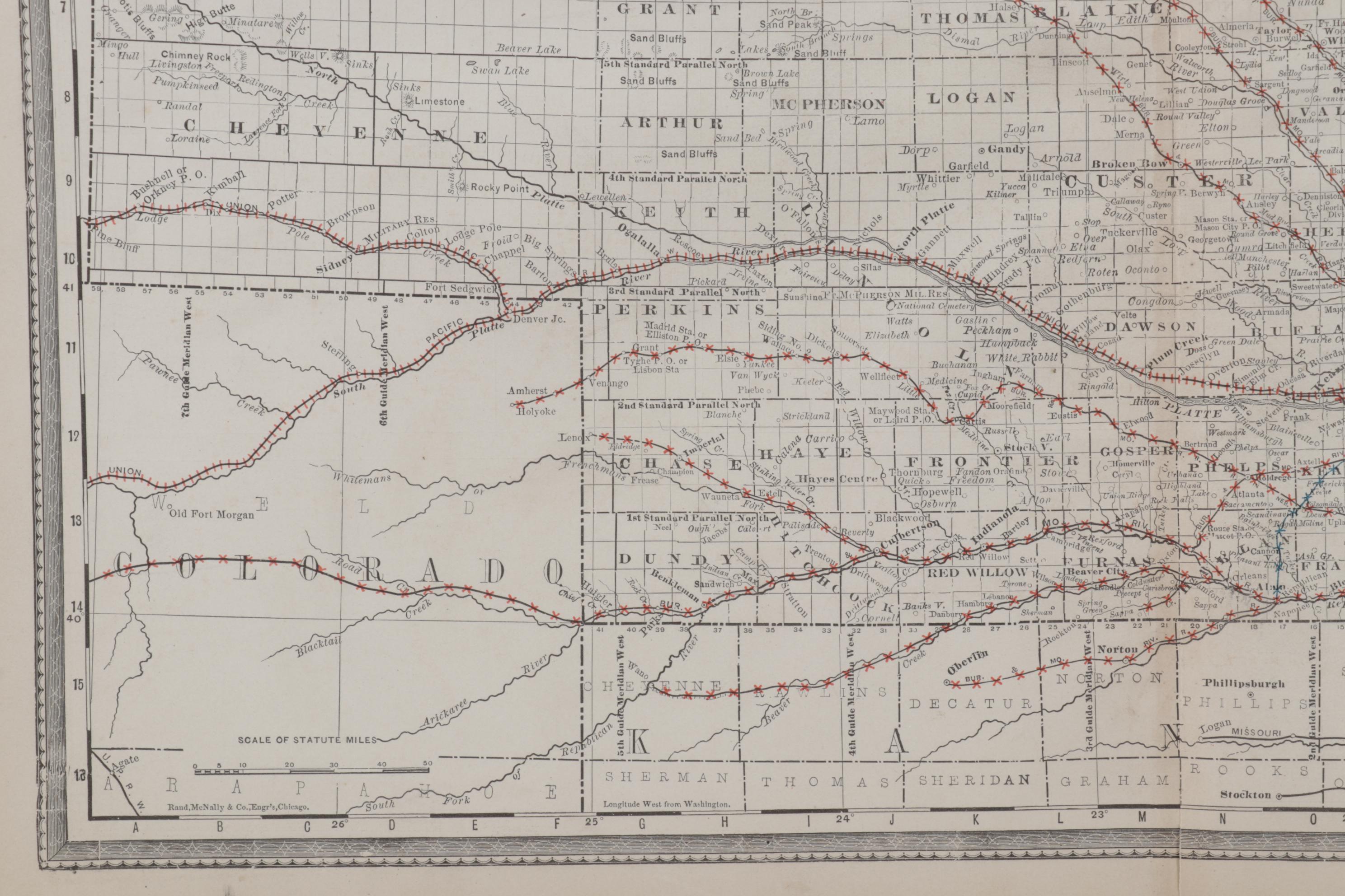 "Rand, McNally & Co's Nebraska" Engraving Map, Circa 1900