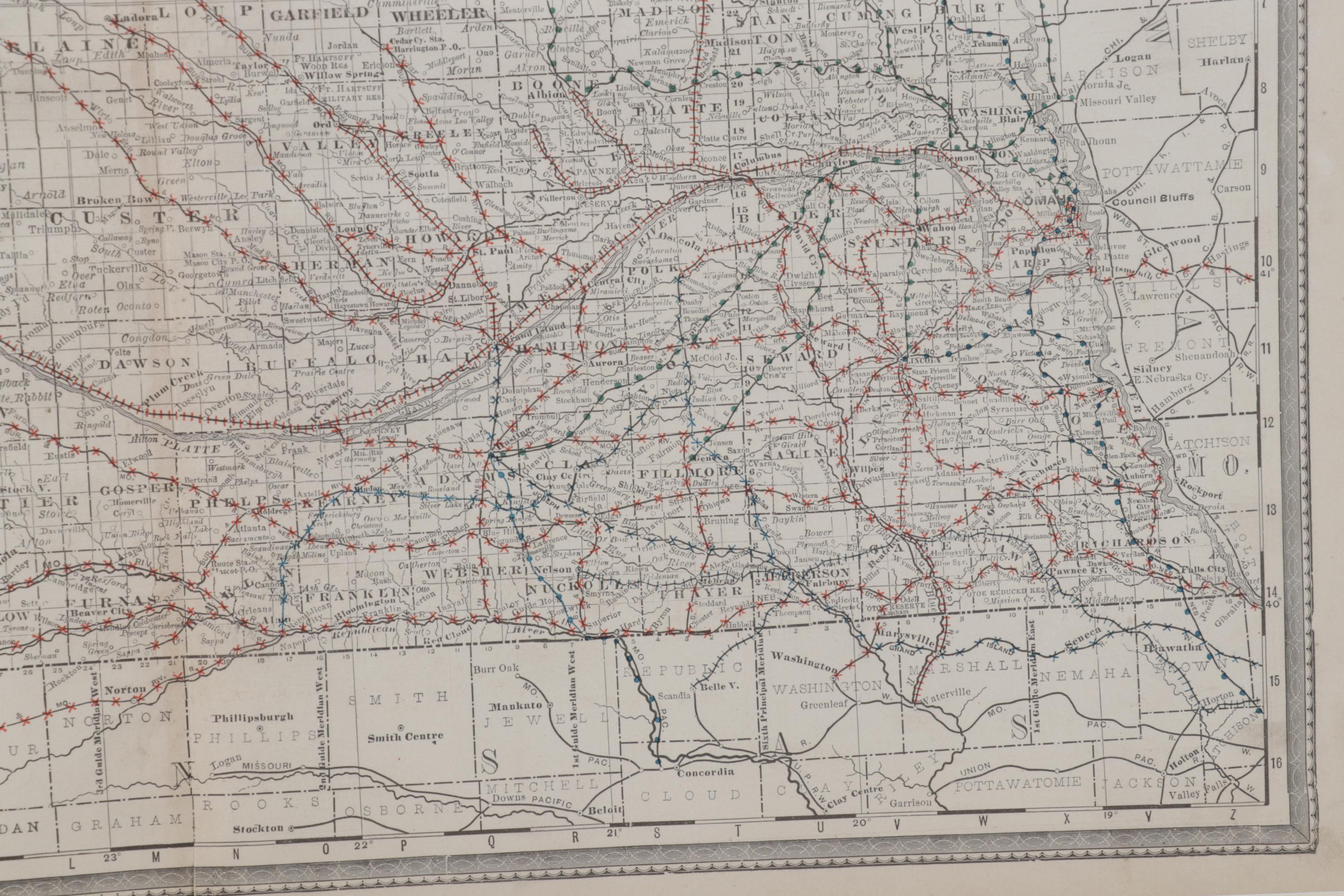 "Rand, McNally & Co's Nebraska" Engraving Map, Circa 1900