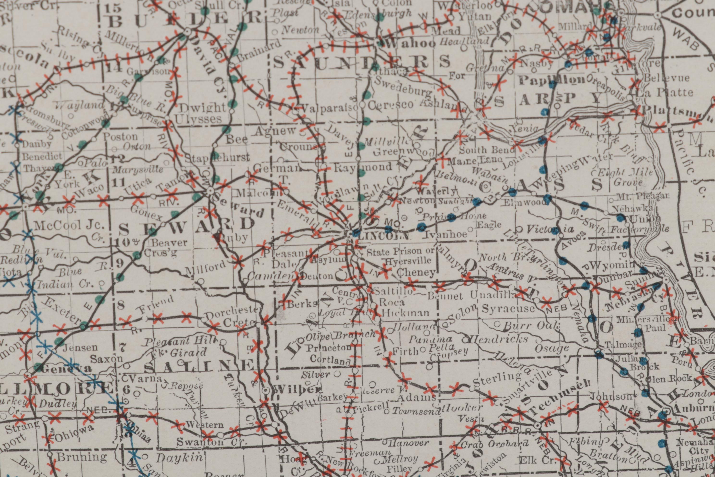 "Rand, McNally & Co's Nebraska" Engraving Map, Circa 1900