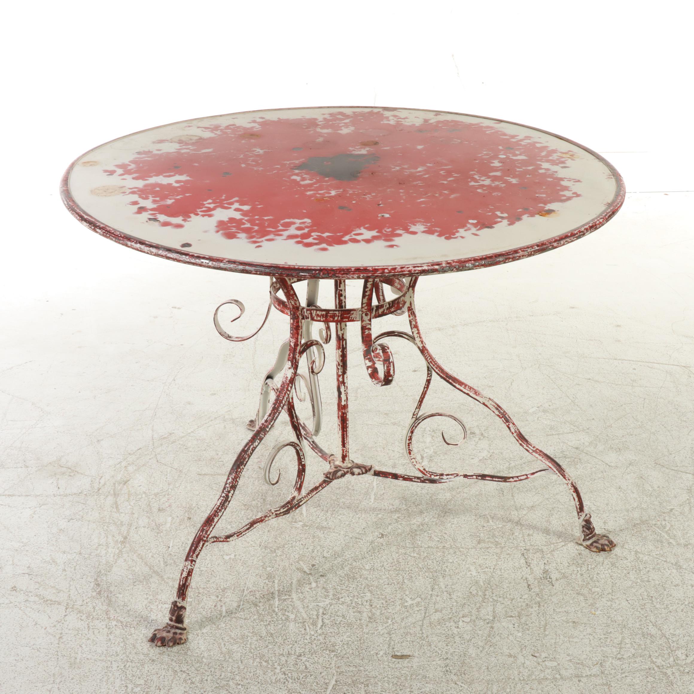 Distress Finished Patio Table With Two Bistro Chairs, Mid-20th Century