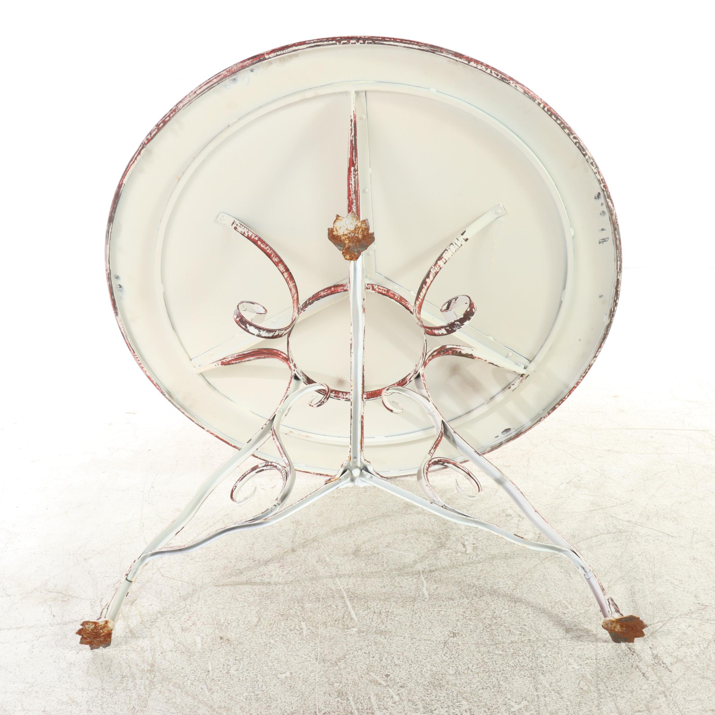 Distress Finished Patio Table With Two Bistro Chairs, Mid-20th Century