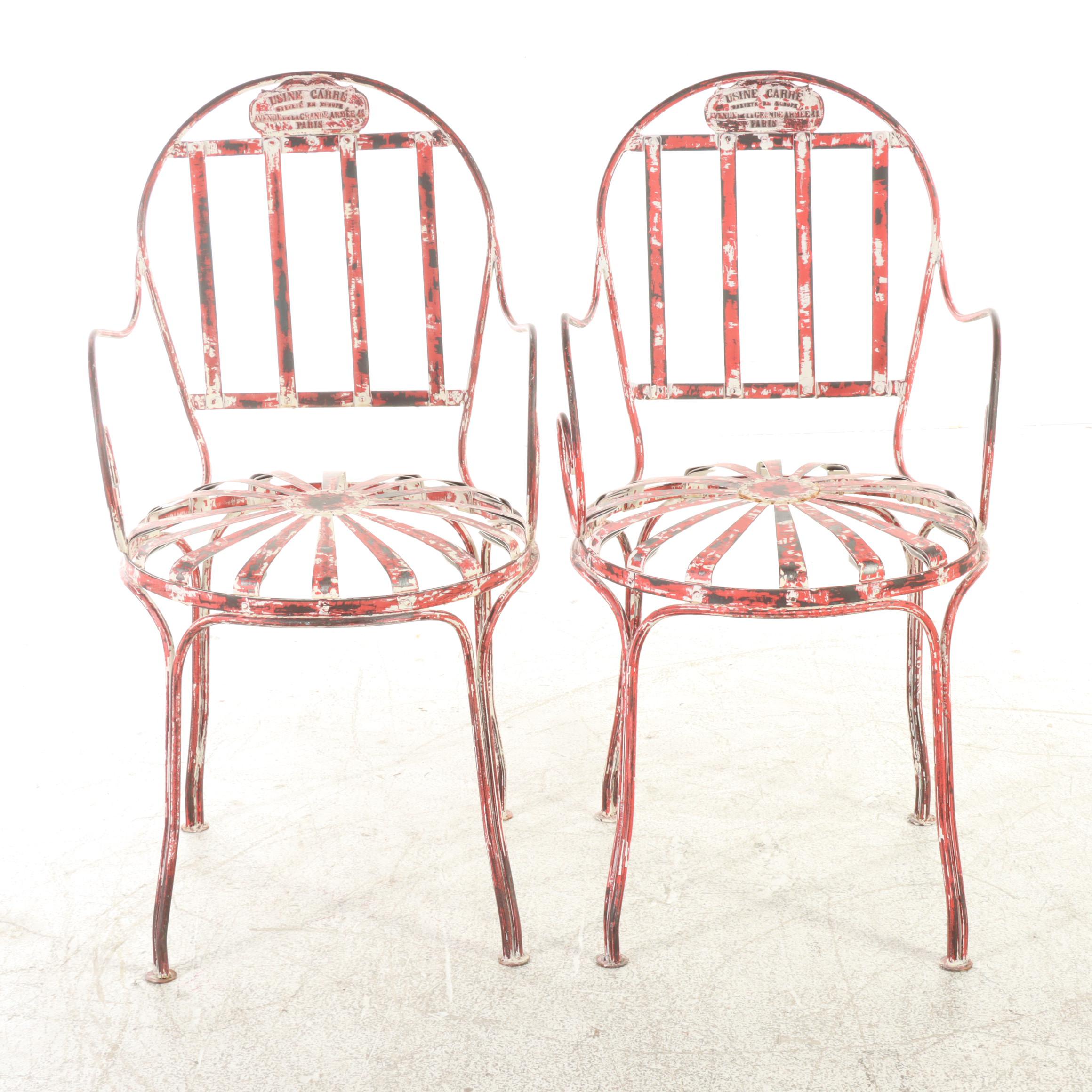 Distress Finished Patio Table With Two Bistro Chairs, Mid-20th Century