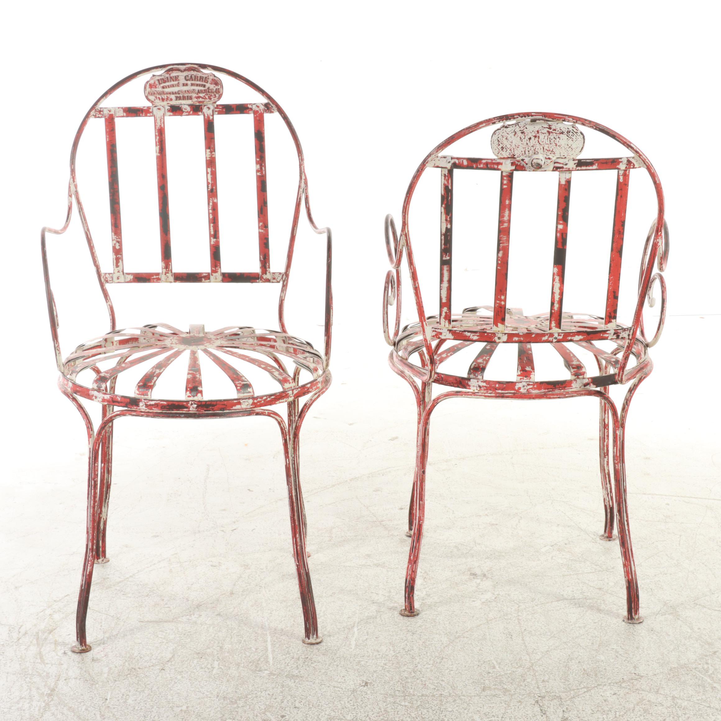 Distress Finished Patio Table With Two Bistro Chairs, Mid-20th Century