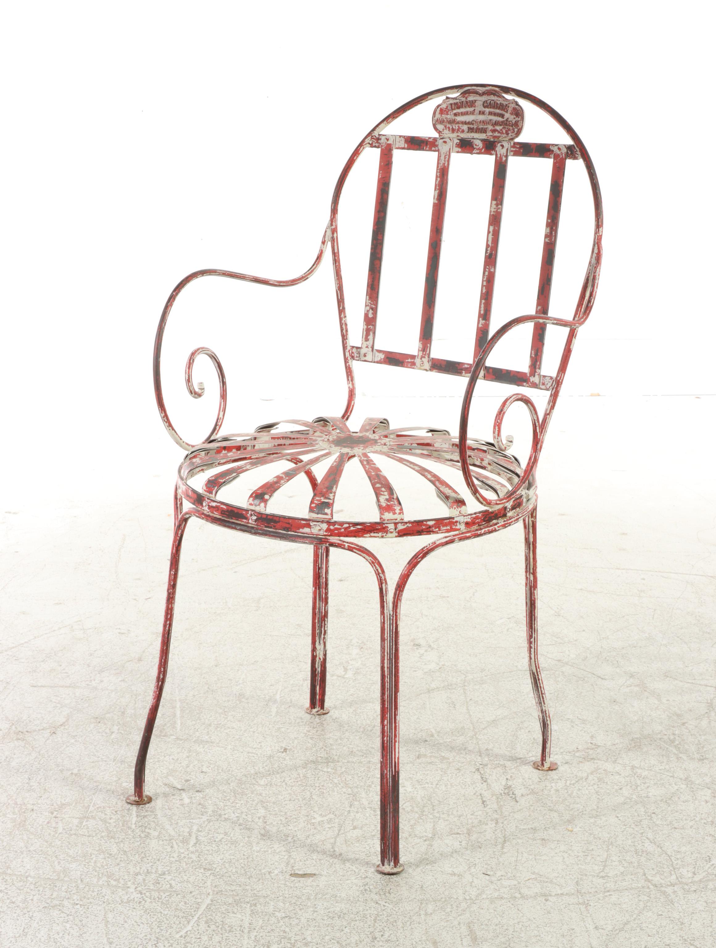 Distress Finished Patio Table With Two Bistro Chairs, Mid-20th Century