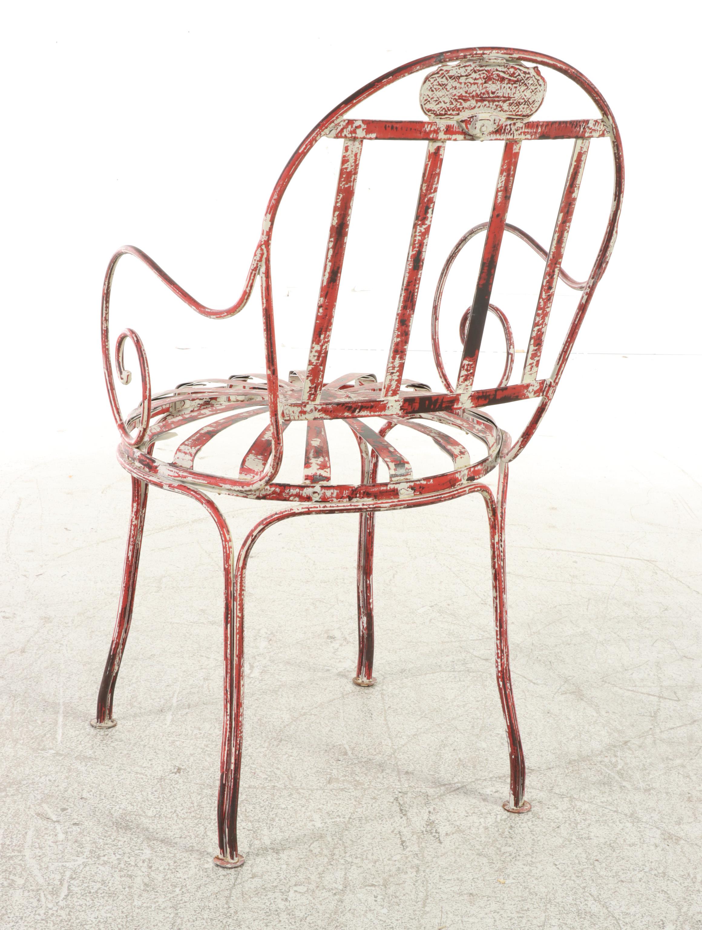 Distress Finished Patio Table With Two Bistro Chairs, Mid-20th Century