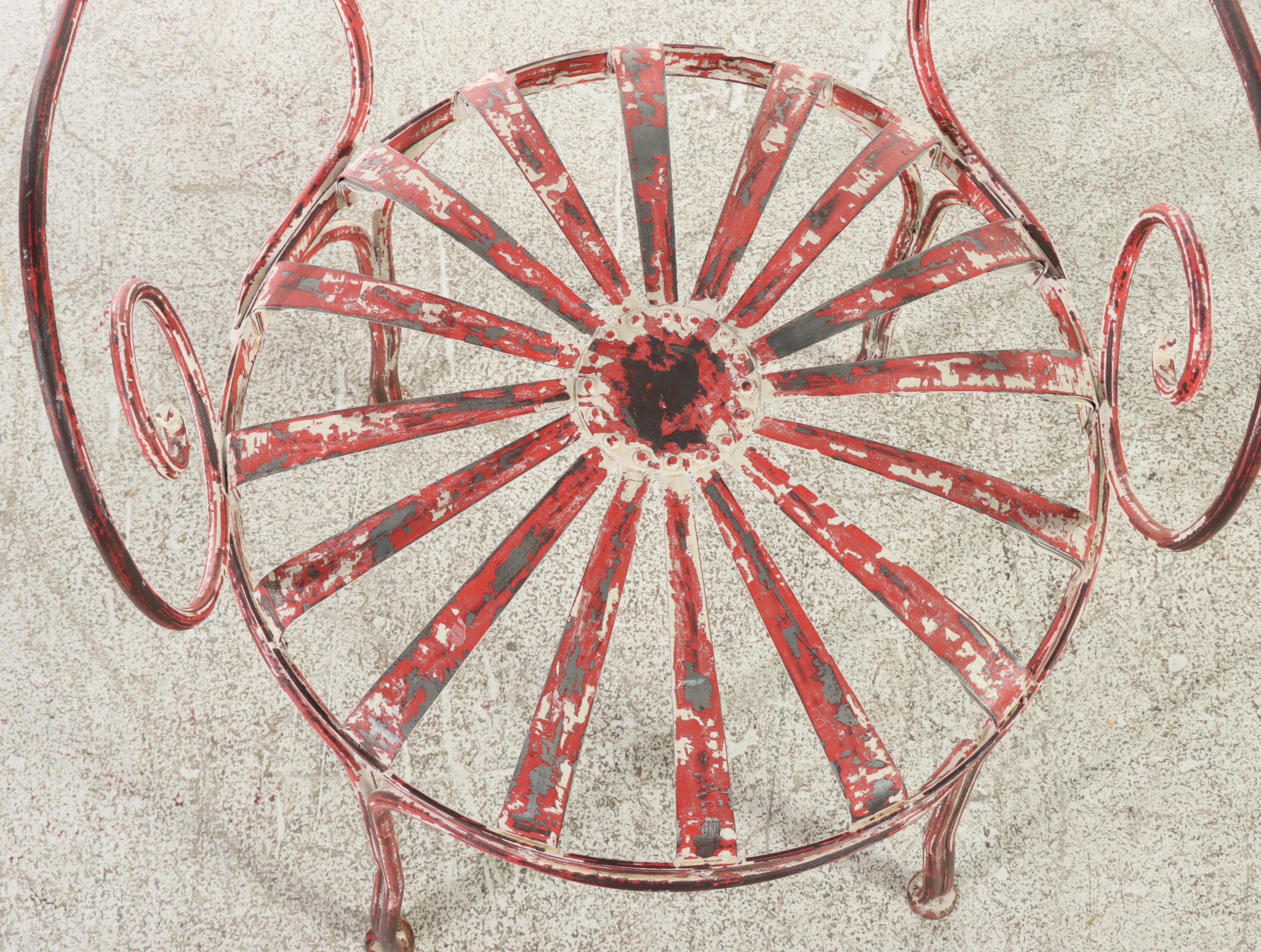 Distress Finished Patio Table With Two Bistro Chairs, Mid-20th Century