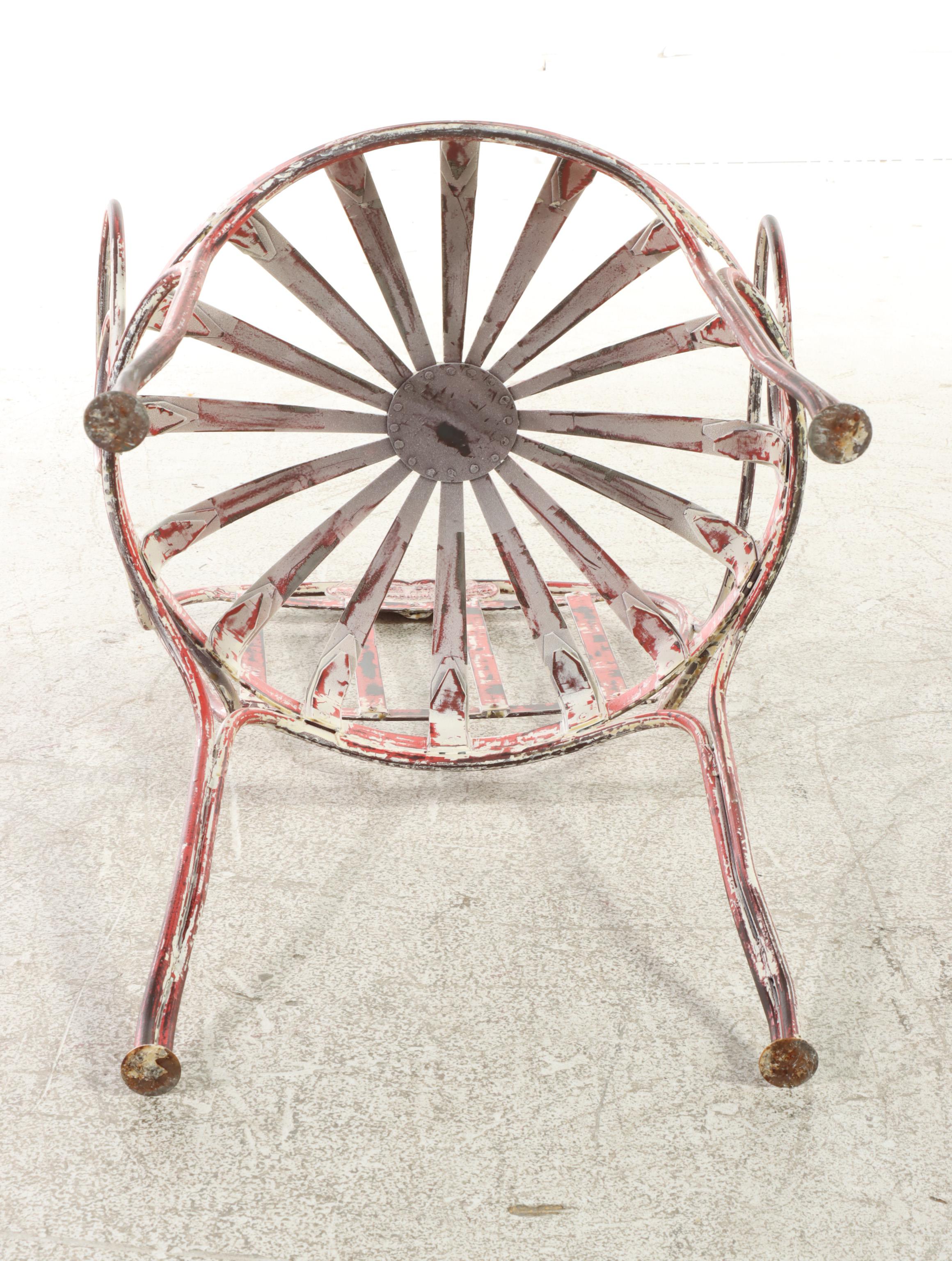 Distress Finished Patio Table With Two Bistro Chairs, Mid-20th Century