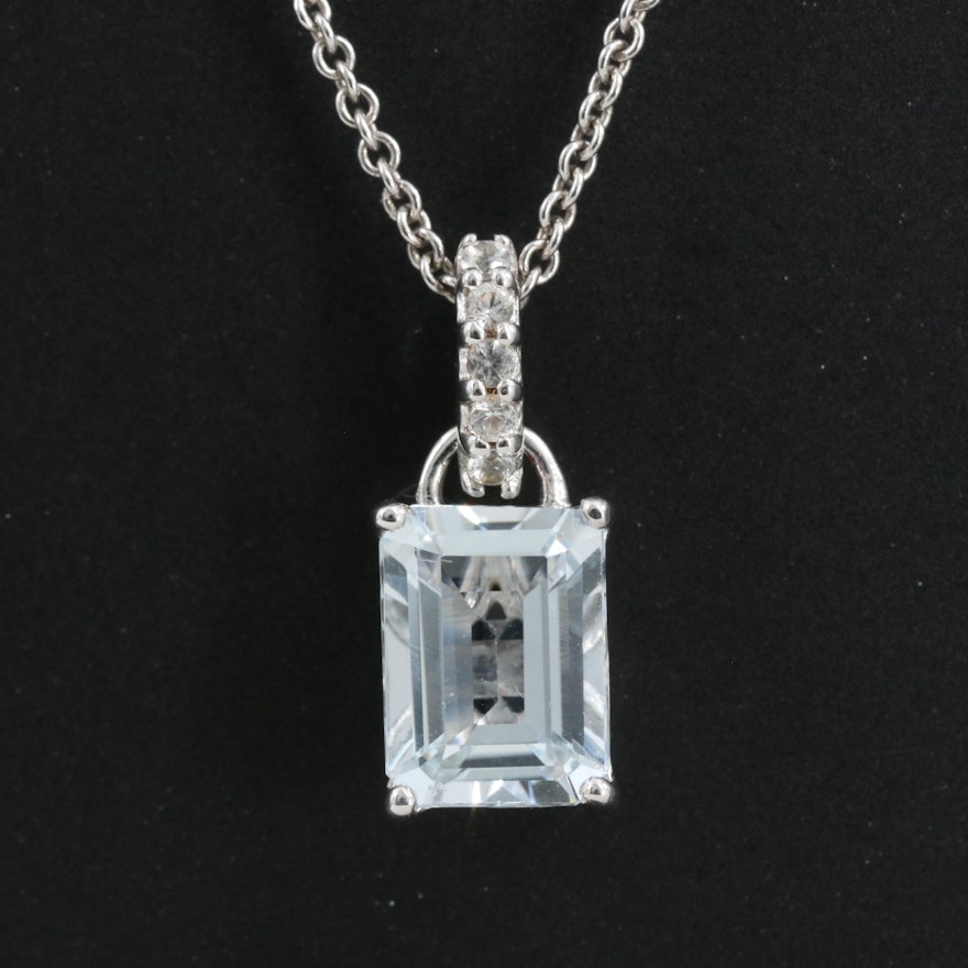 Italian Sterling Aquamarine and Sapphire Pendant Necklace