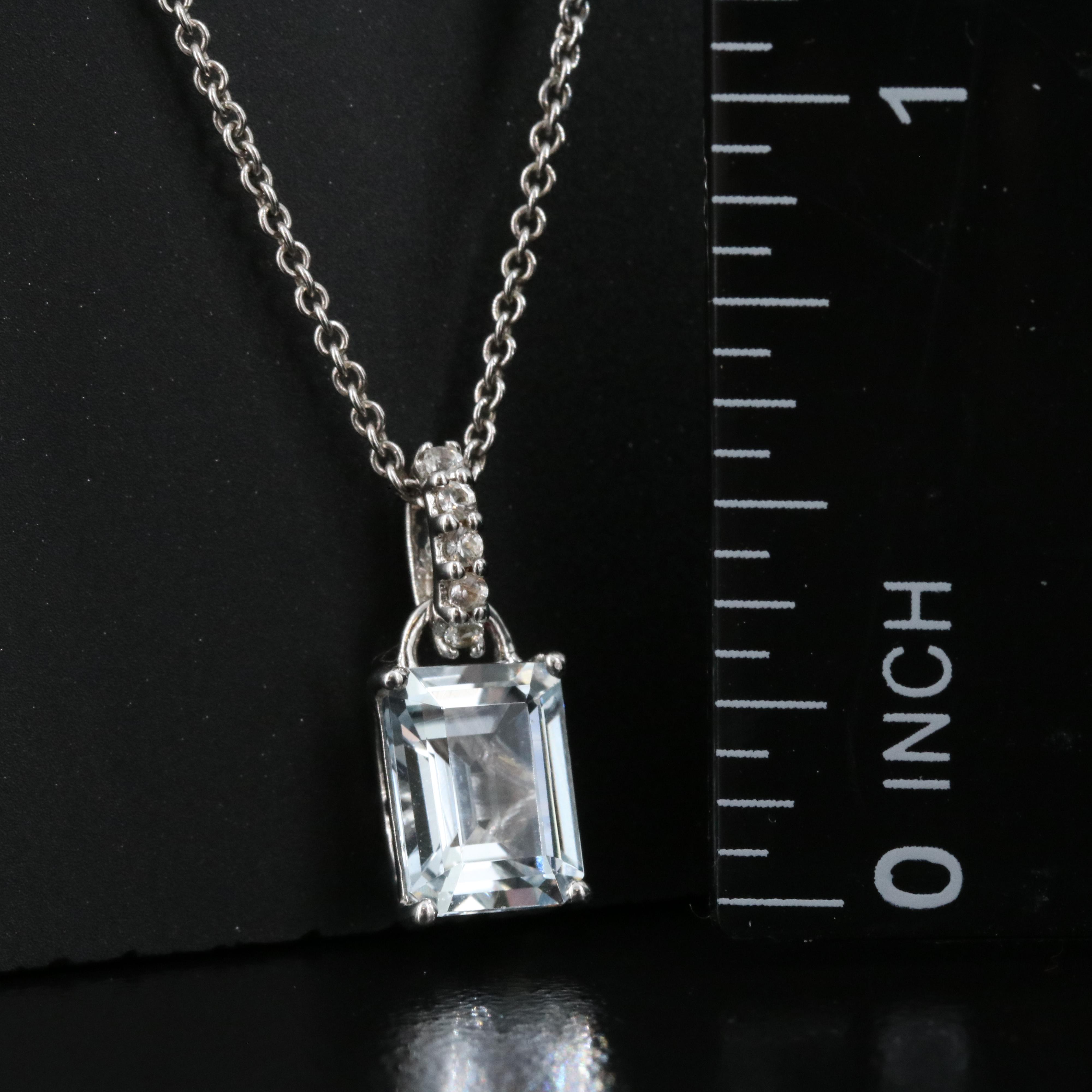 Italian Sterling Aquamarine and Sapphire Pendant Necklace