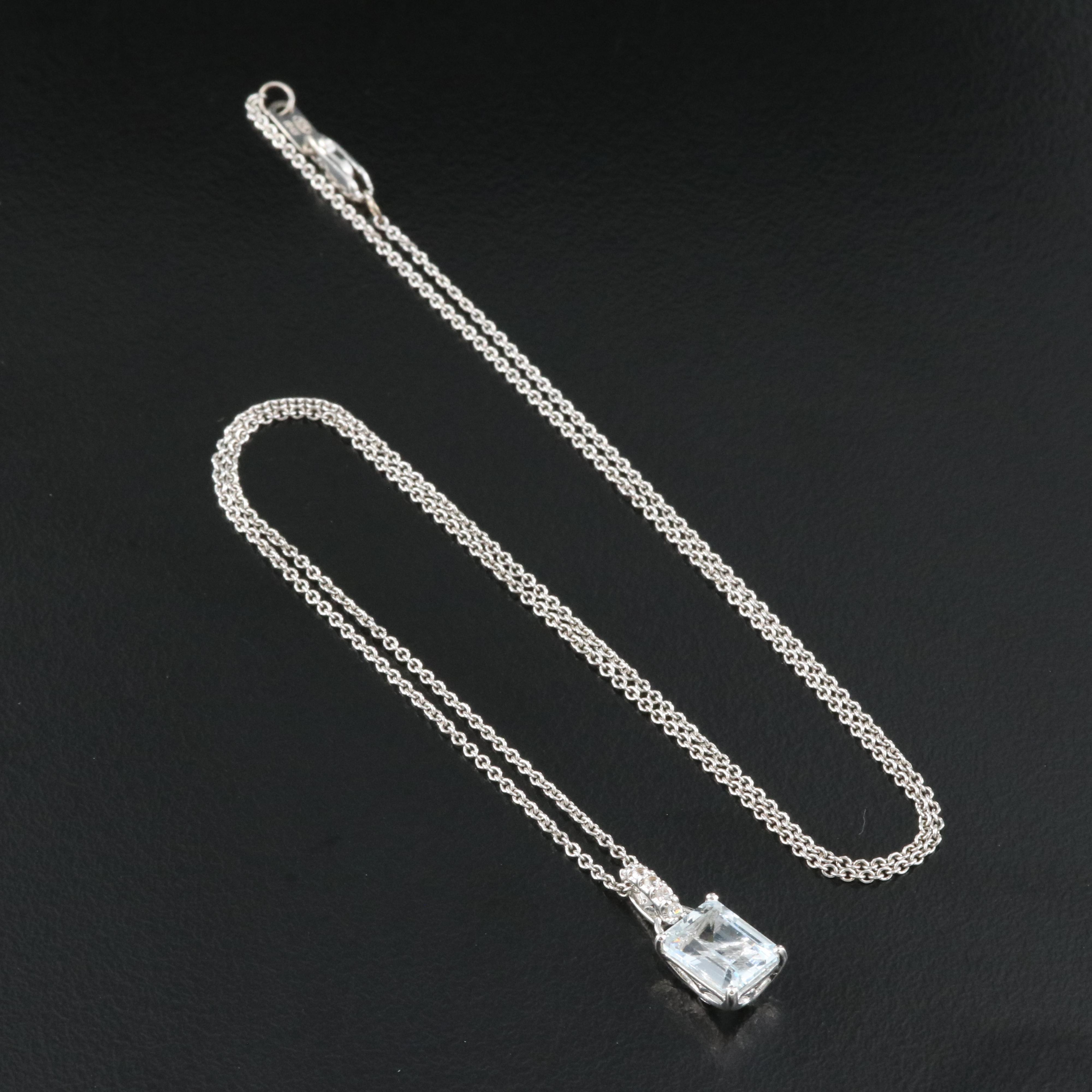 Italian Sterling Aquamarine and Sapphire Pendant Necklace
