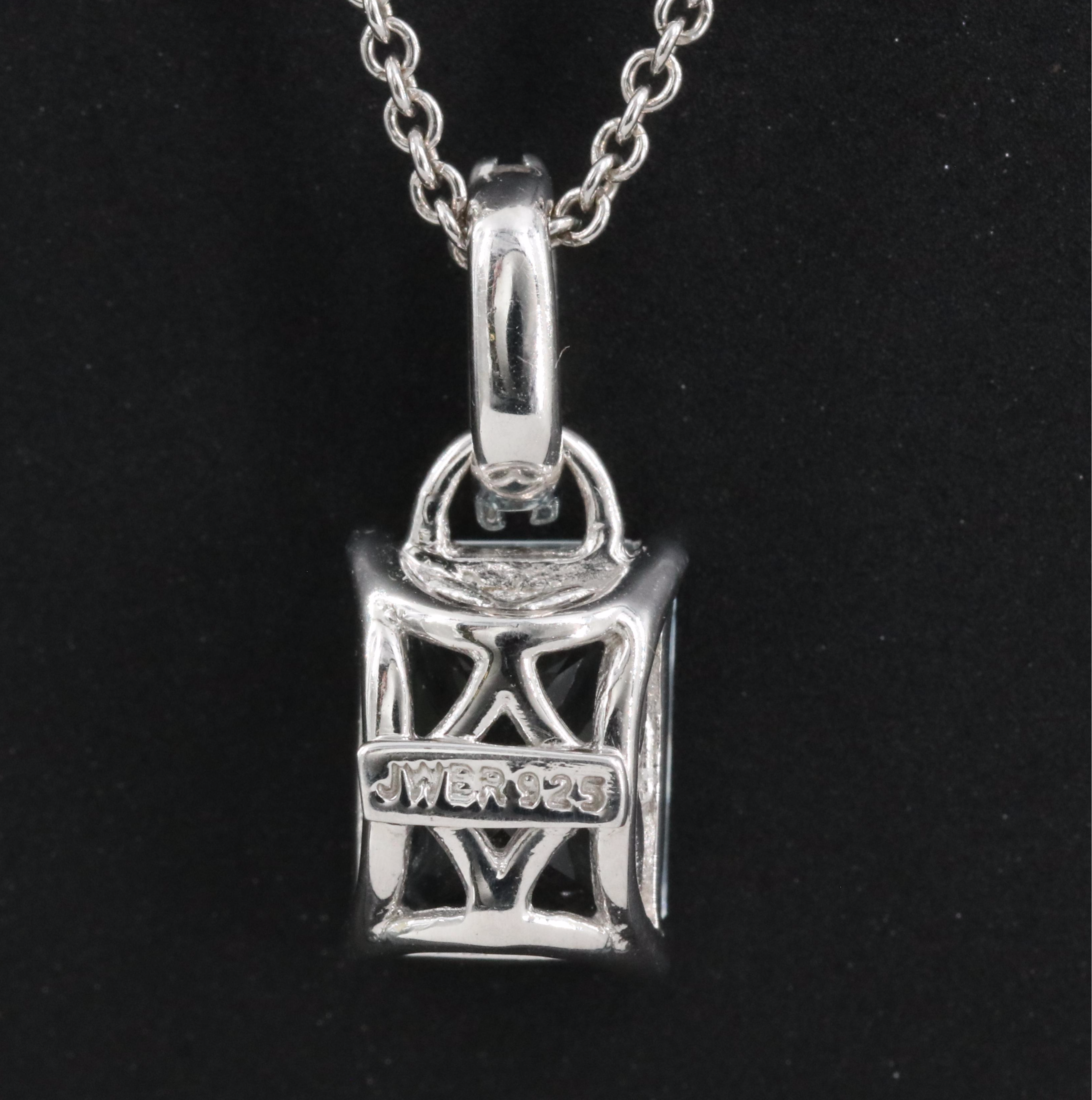 Italian Sterling Aquamarine and Sapphire Pendant Necklace