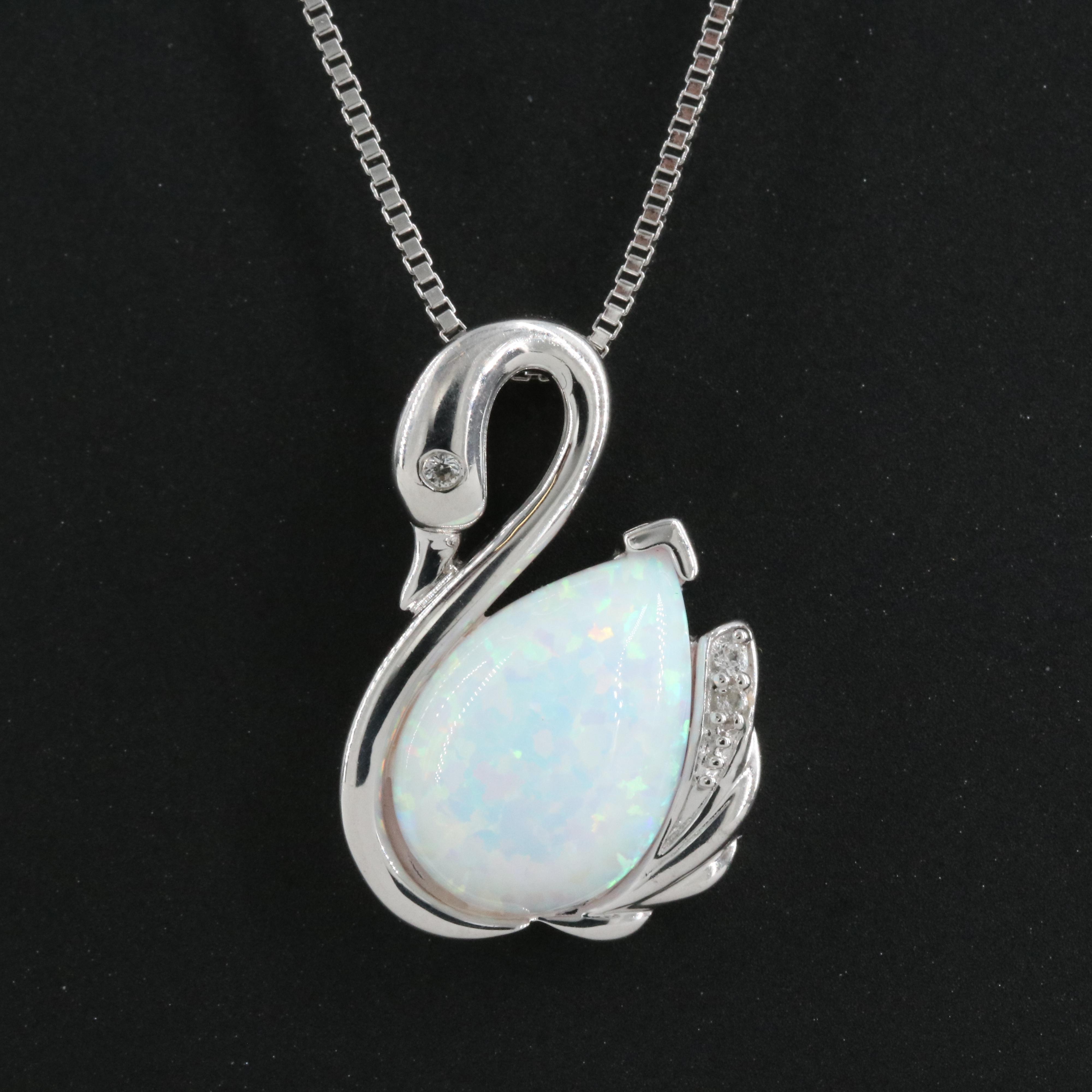 Sterling Opal and Sapphire Swan Pendant Necklace